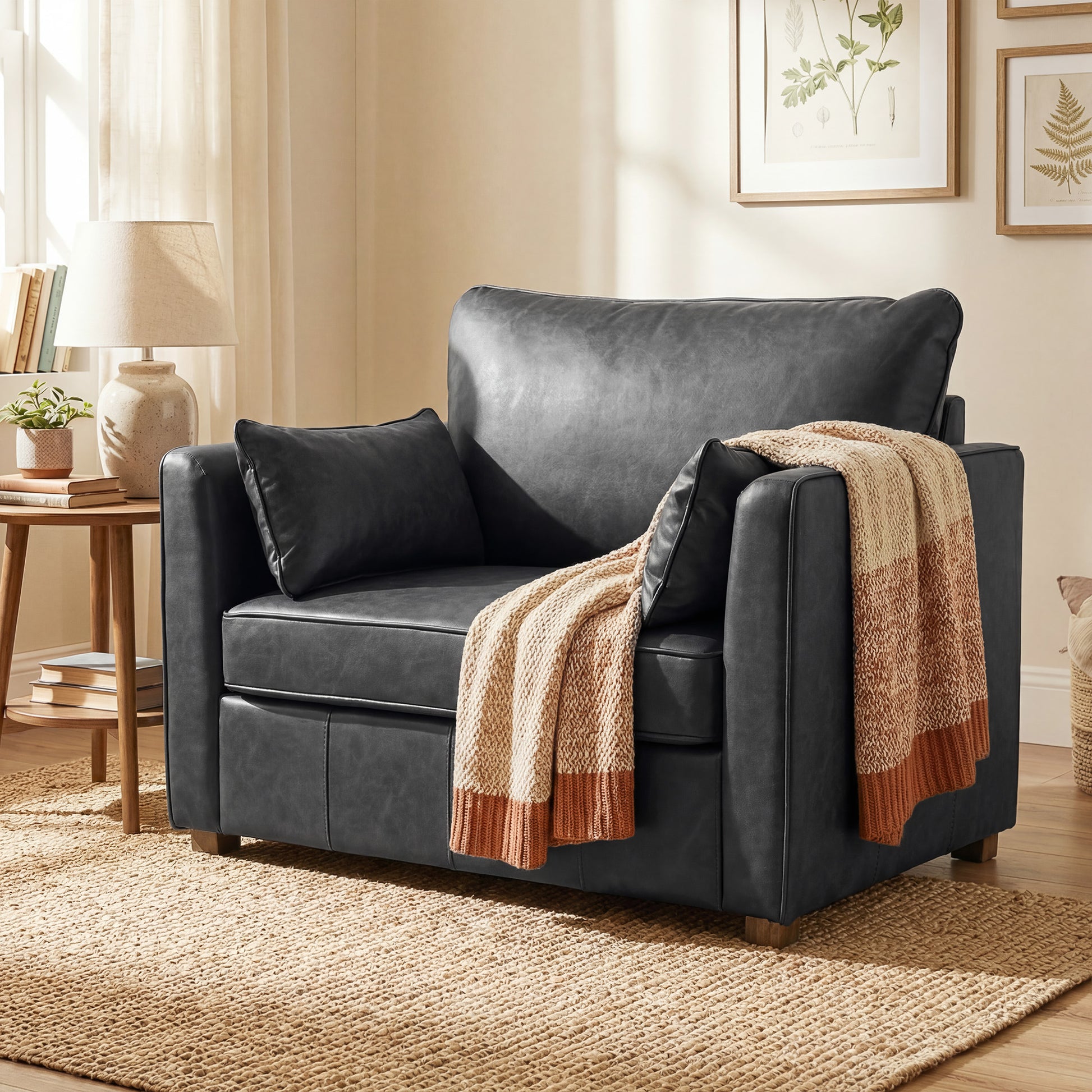 Accent Chair PU Leather Black 35.4" Wide-DECOROLALA