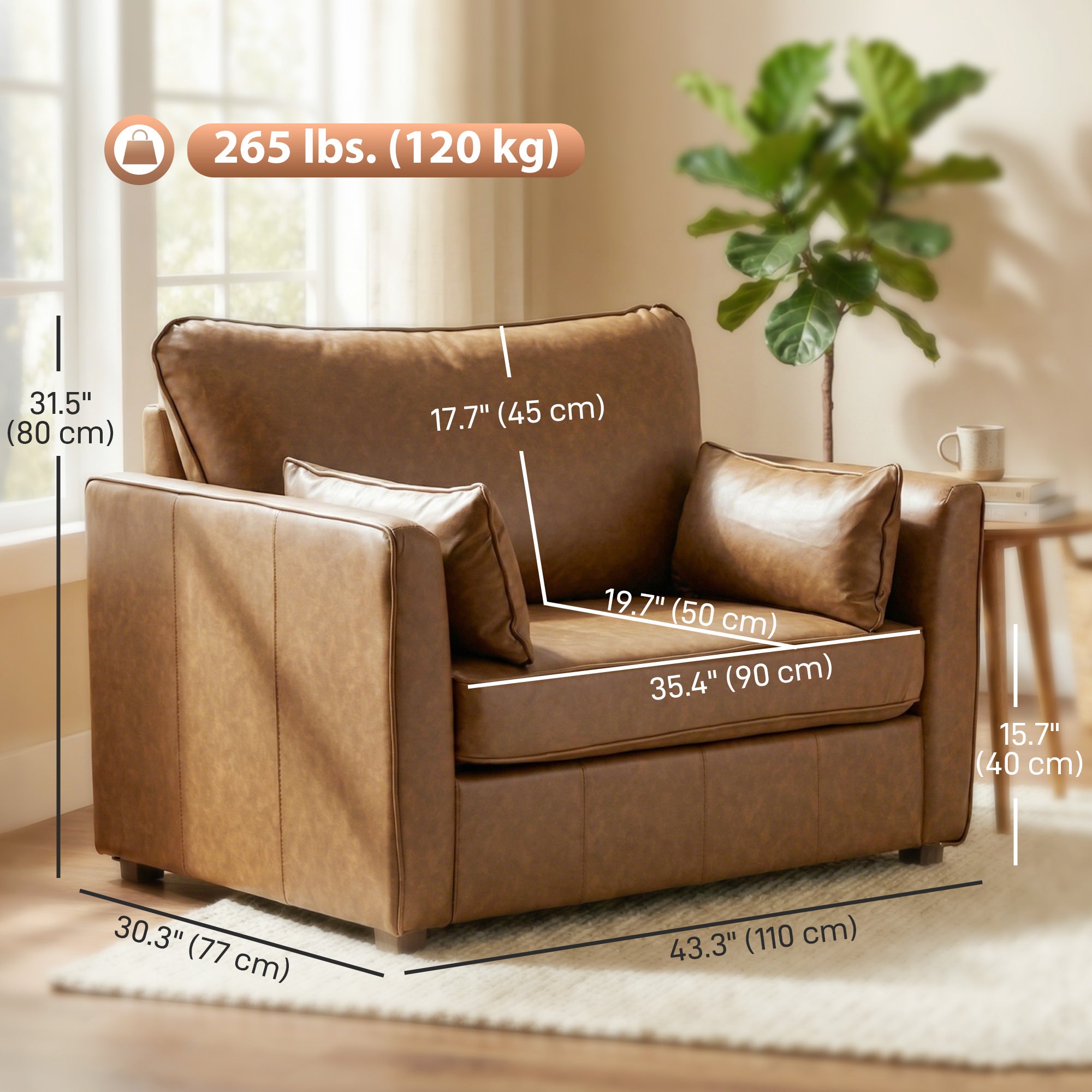 Accent Chair PU Leather Brown - 35.4" Wide-DECOROLALA