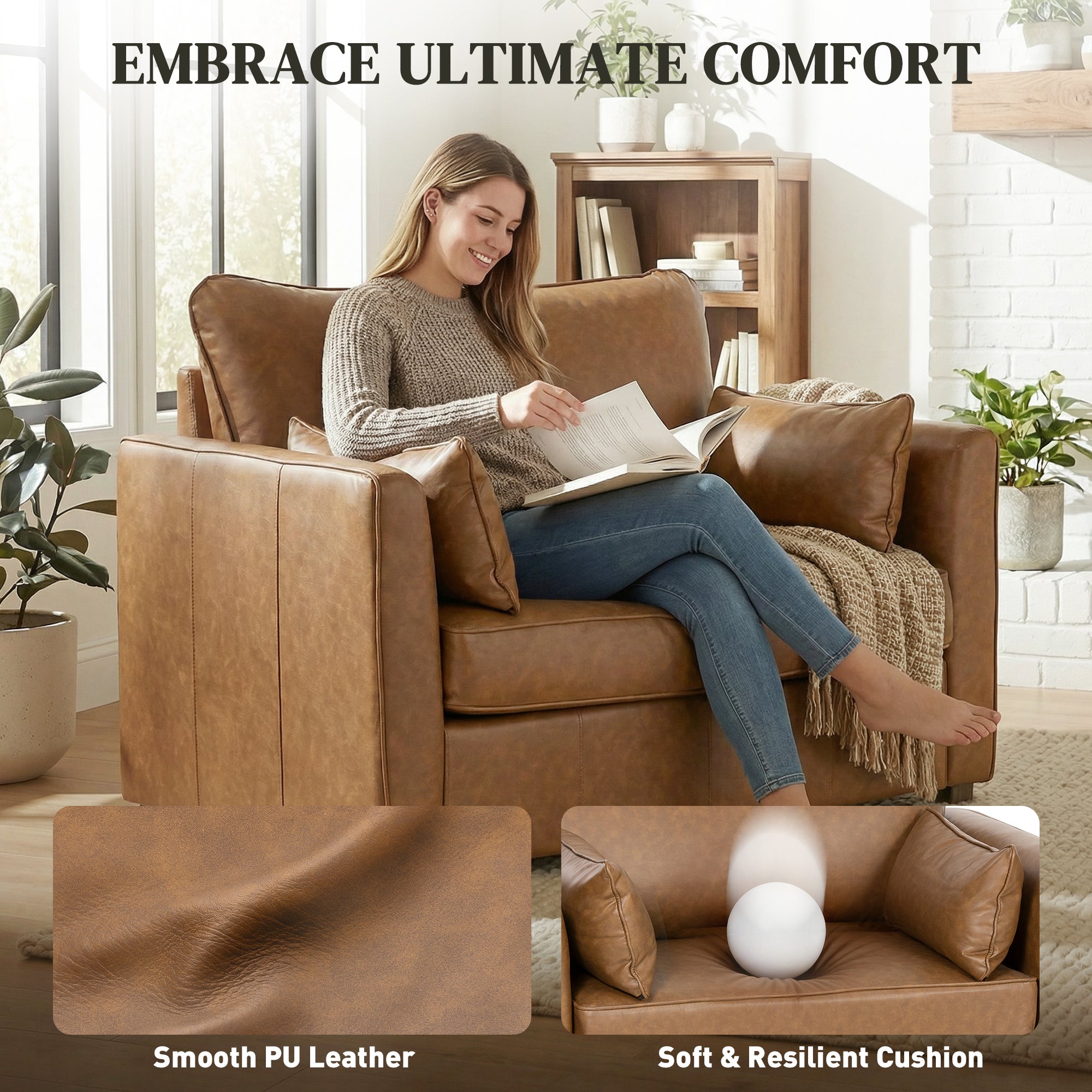 Accent Chair PU Leather Brown - 35.4" Wide-DECOROLALA