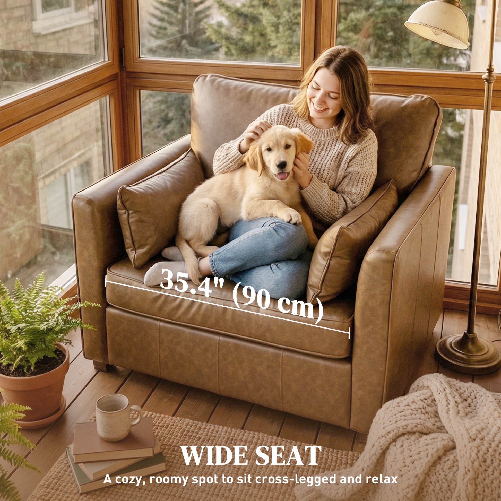 Accent Chair PU Leather Brown - 35.4" Wide-DECOROLALA