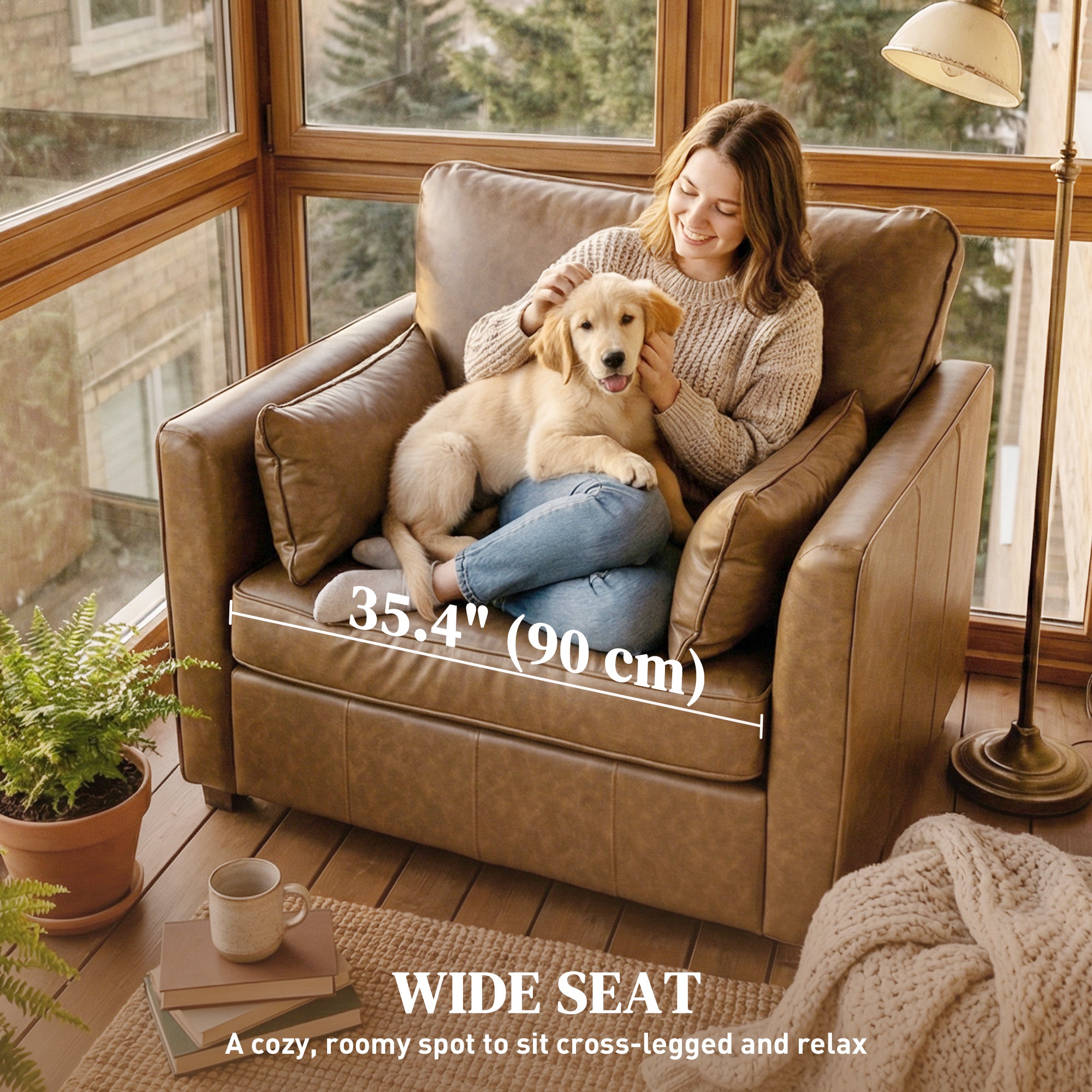 Accent Chair PU Leather Brown - 35.4" Wide-DECOROLALA