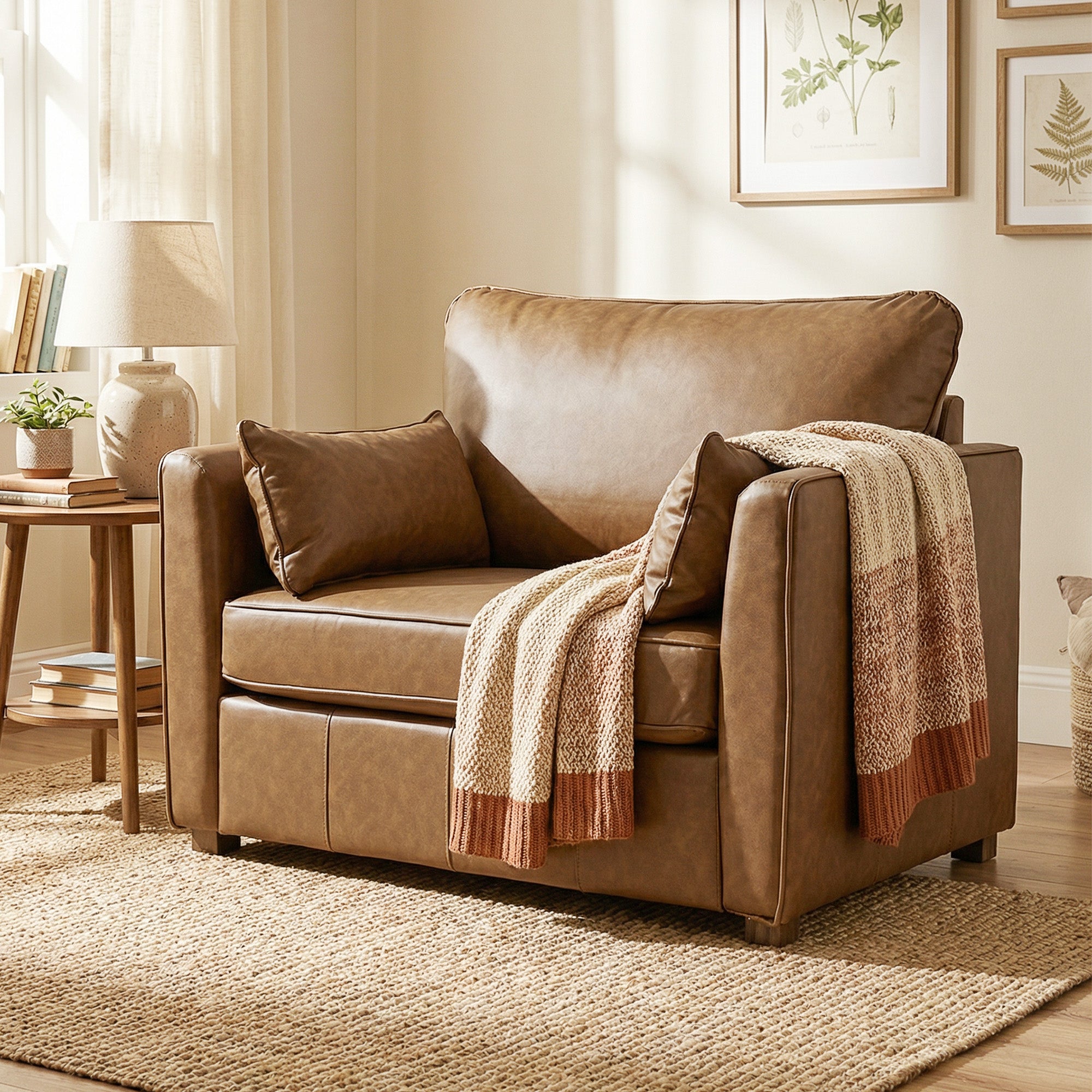Accent Chair PU Leather Brown - 35.4" Wide-DECOROLALA