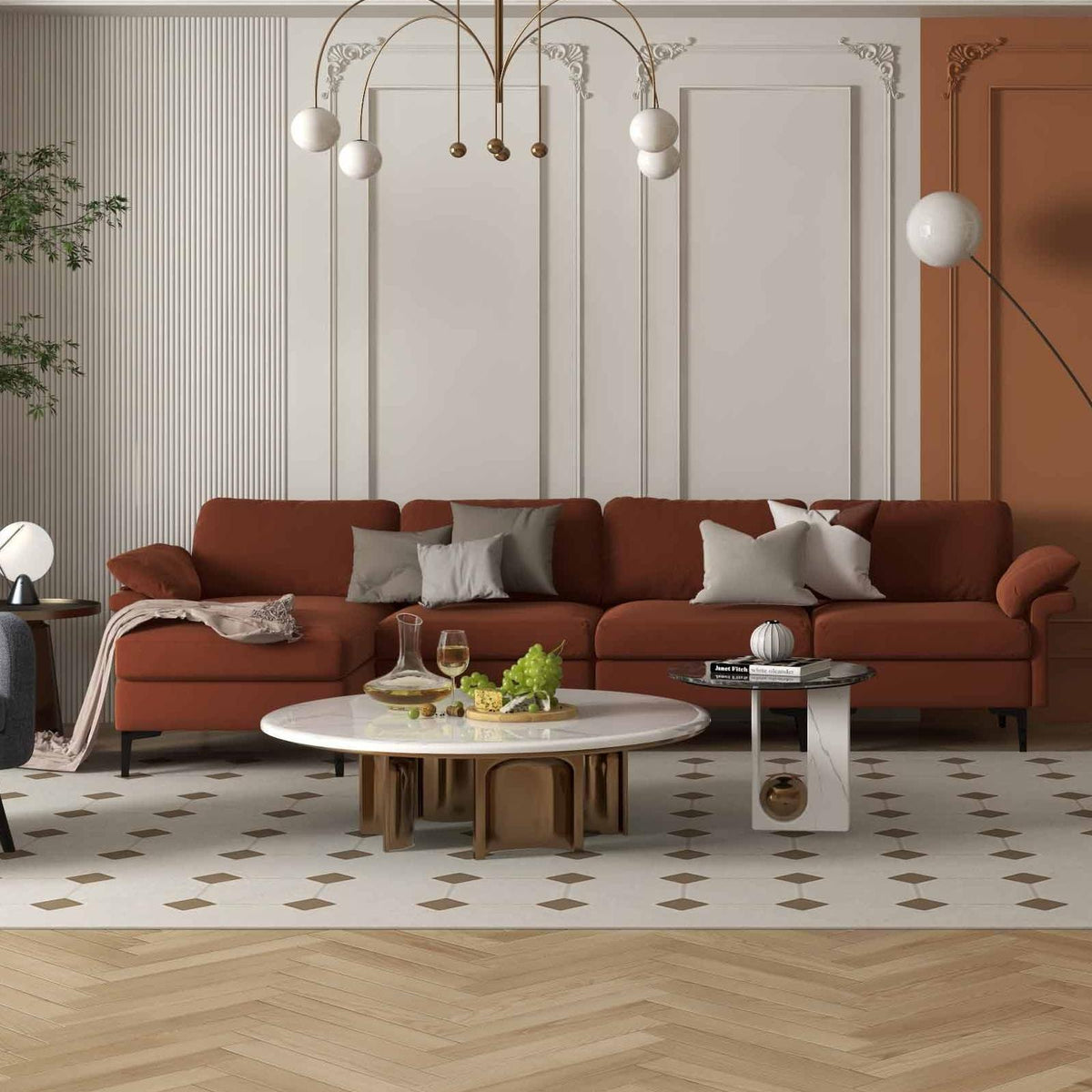 Accent Chair + Side Table + L-Shaped Sectional Sofa /3-Piece Modern Living Room Furniture Set/-Sofas & Loveseats-DECOROLALA