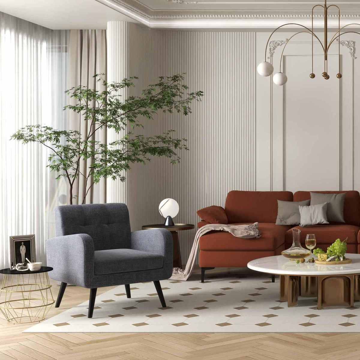 Accent Chair + Side Table + L-Shaped Sectional Sofa /3-Piece Modern Living Room Furniture Set/-Sofas & Loveseats-DECOROLALA