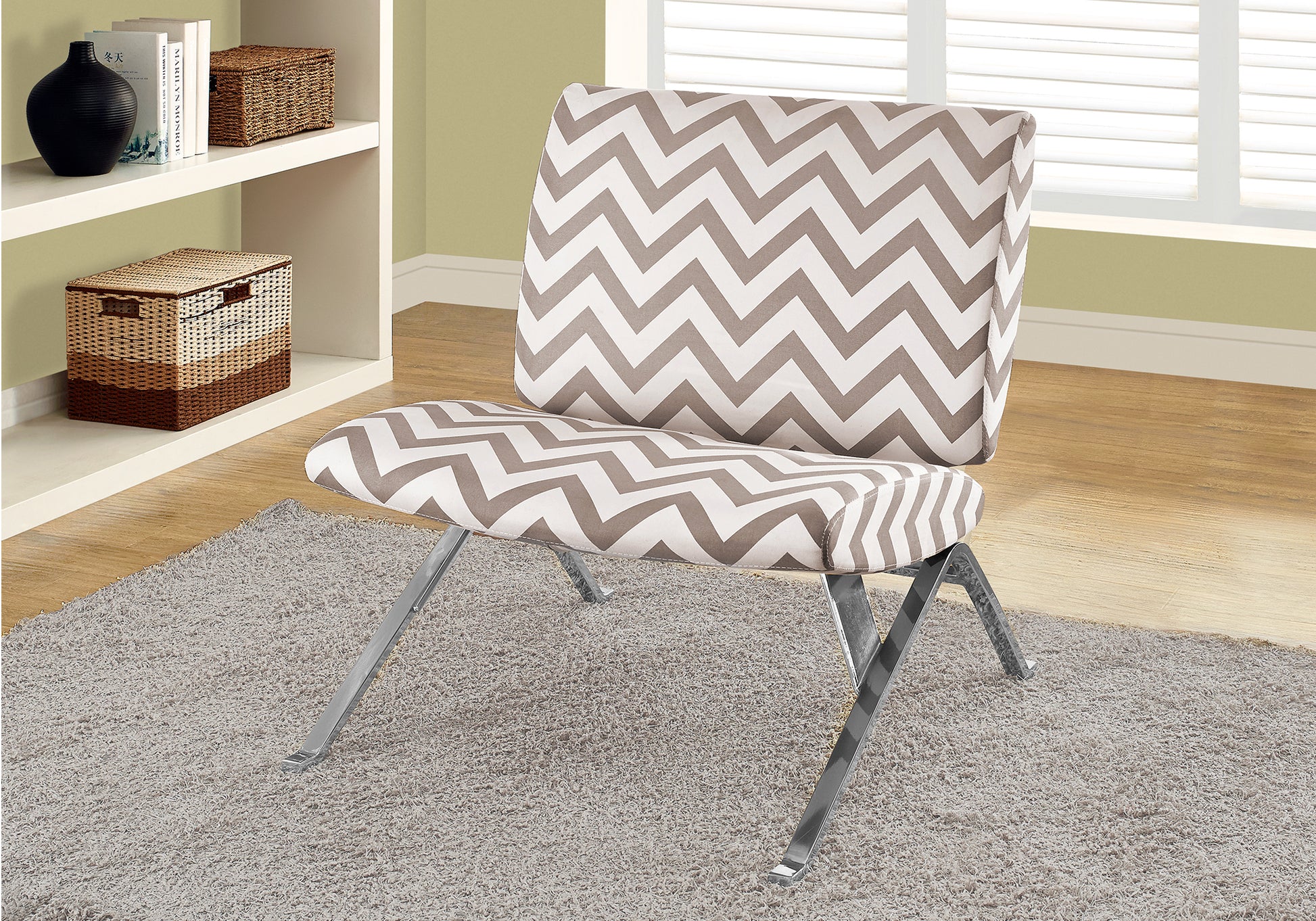 Accent Chair - Teal " Chevron " Fabric / Chrome Metal-Accent Table-DECOROLALA