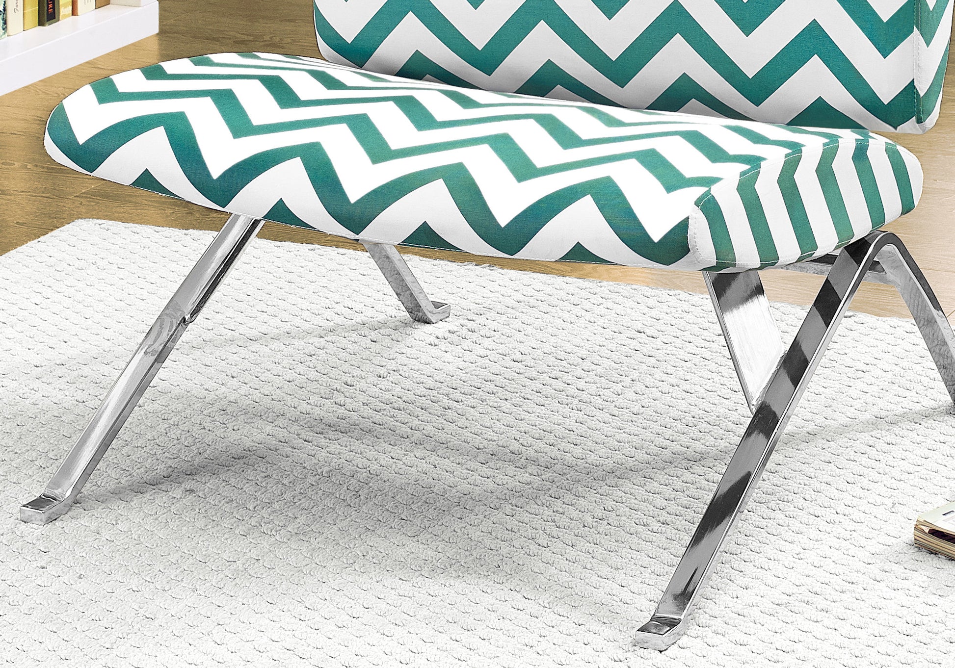 Accent Chair - Teal " Chevron " Fabric / Chrome Metal-Accent Table-DECOROLALA