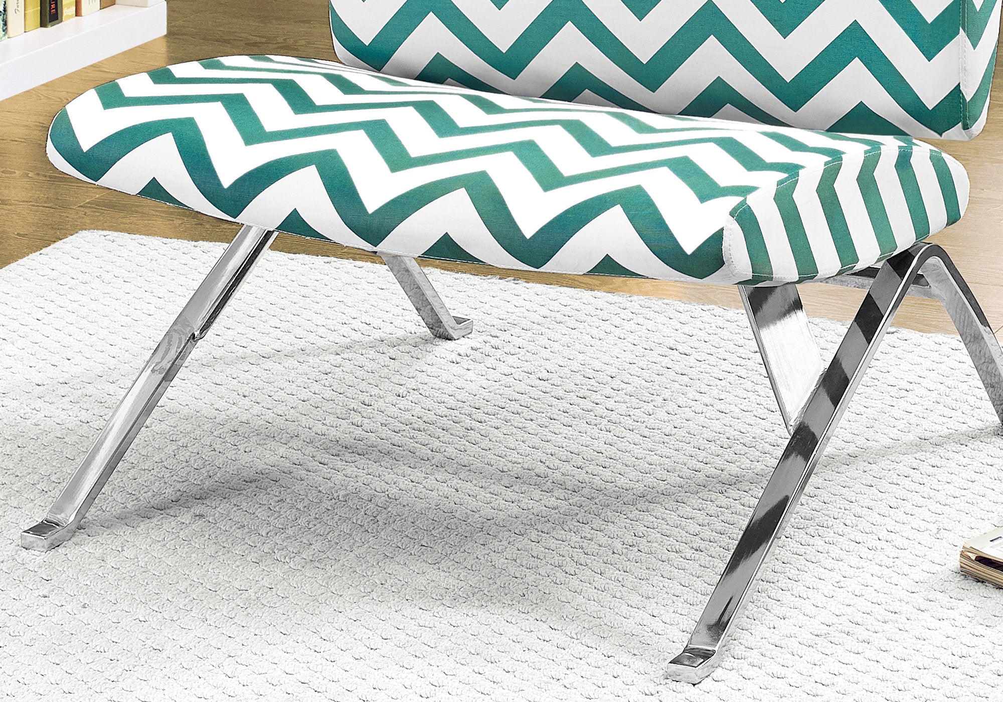 Accent Chair - Teal " Chevron " Fabric / Chrome Metal-Accent Table-DECOROLALA