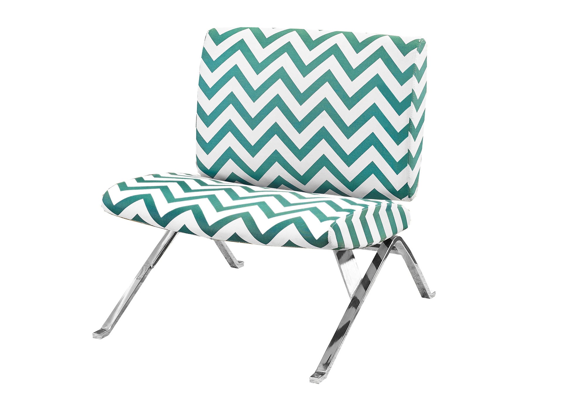 Accent Chair - Teal " Chevron " Fabric / Chrome Metal-Accent Table-DECOROLALA