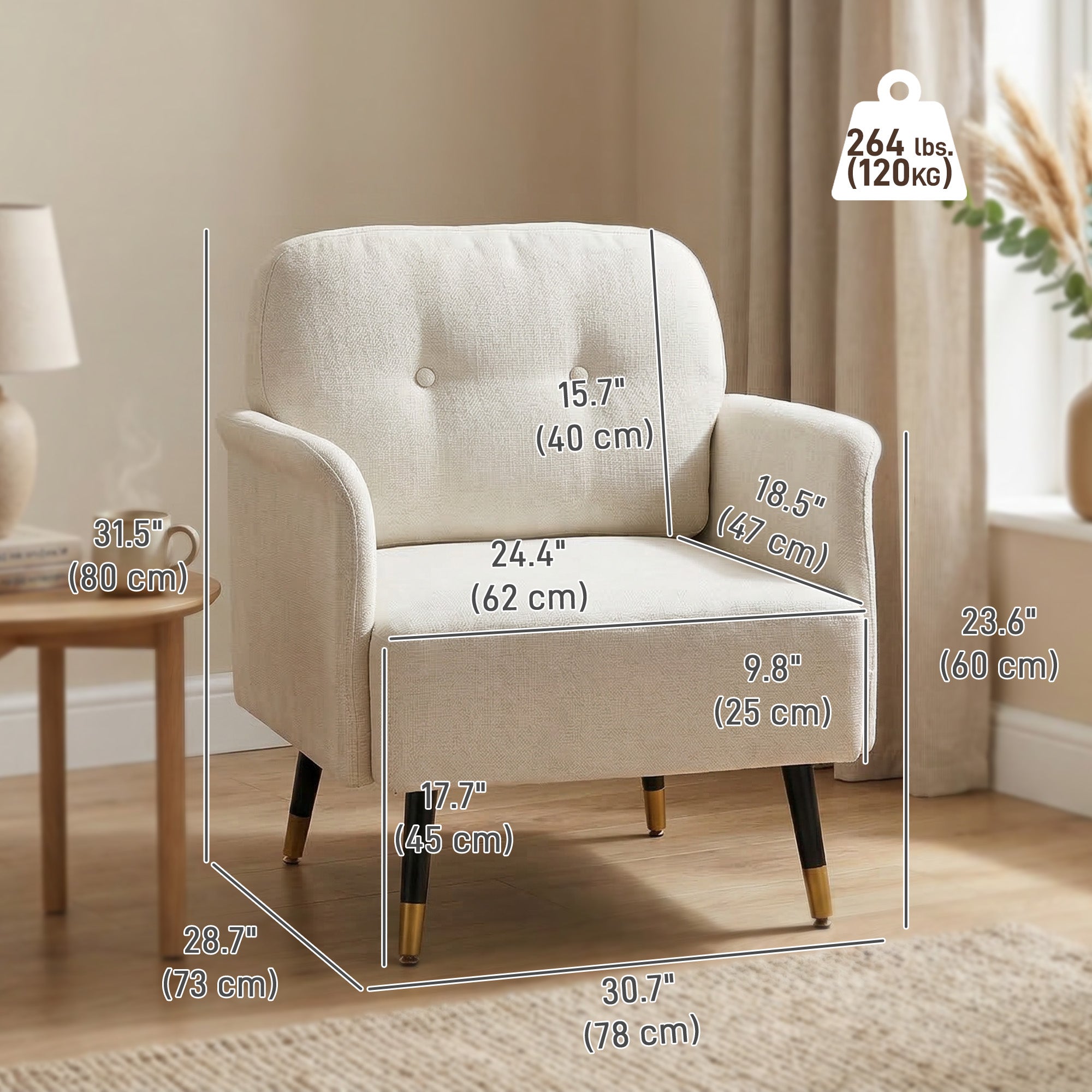 Accent Chair Tufted Cream White-DECOROLALA