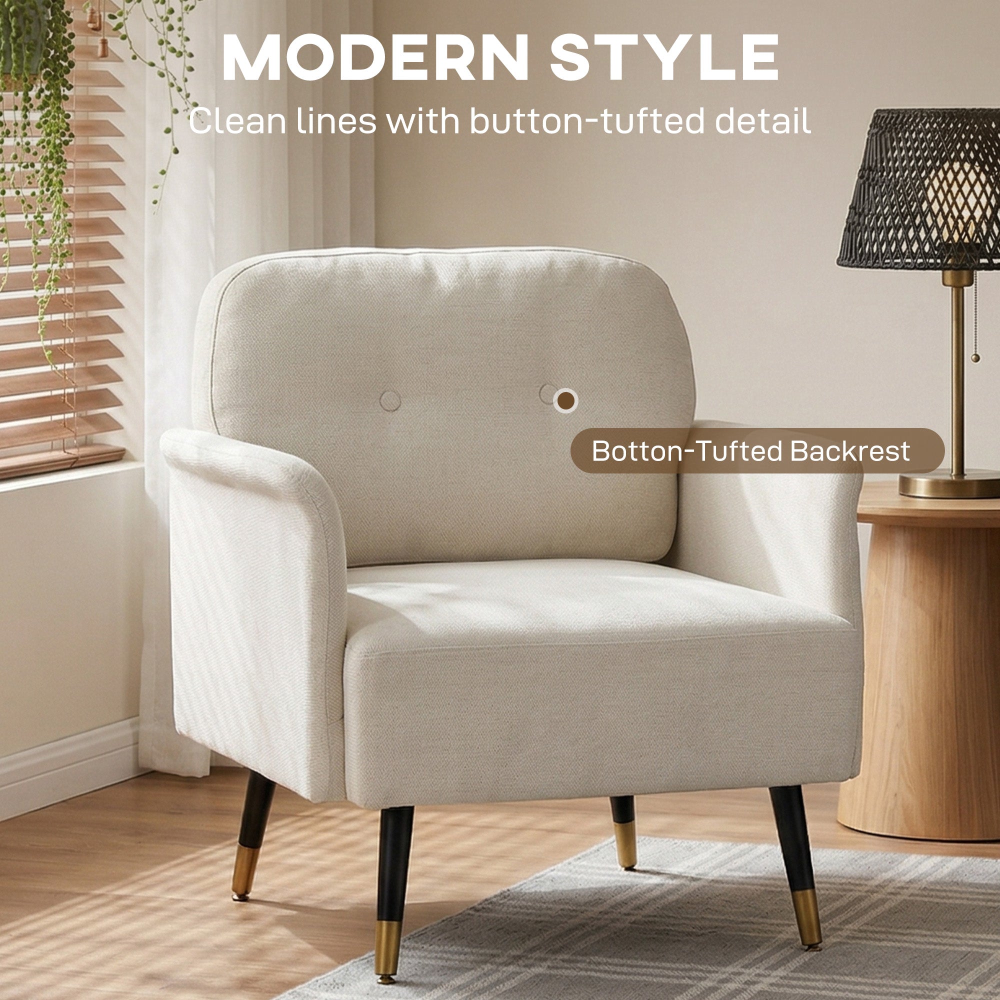 Accent Chair Tufted Cream White-DECOROLALA