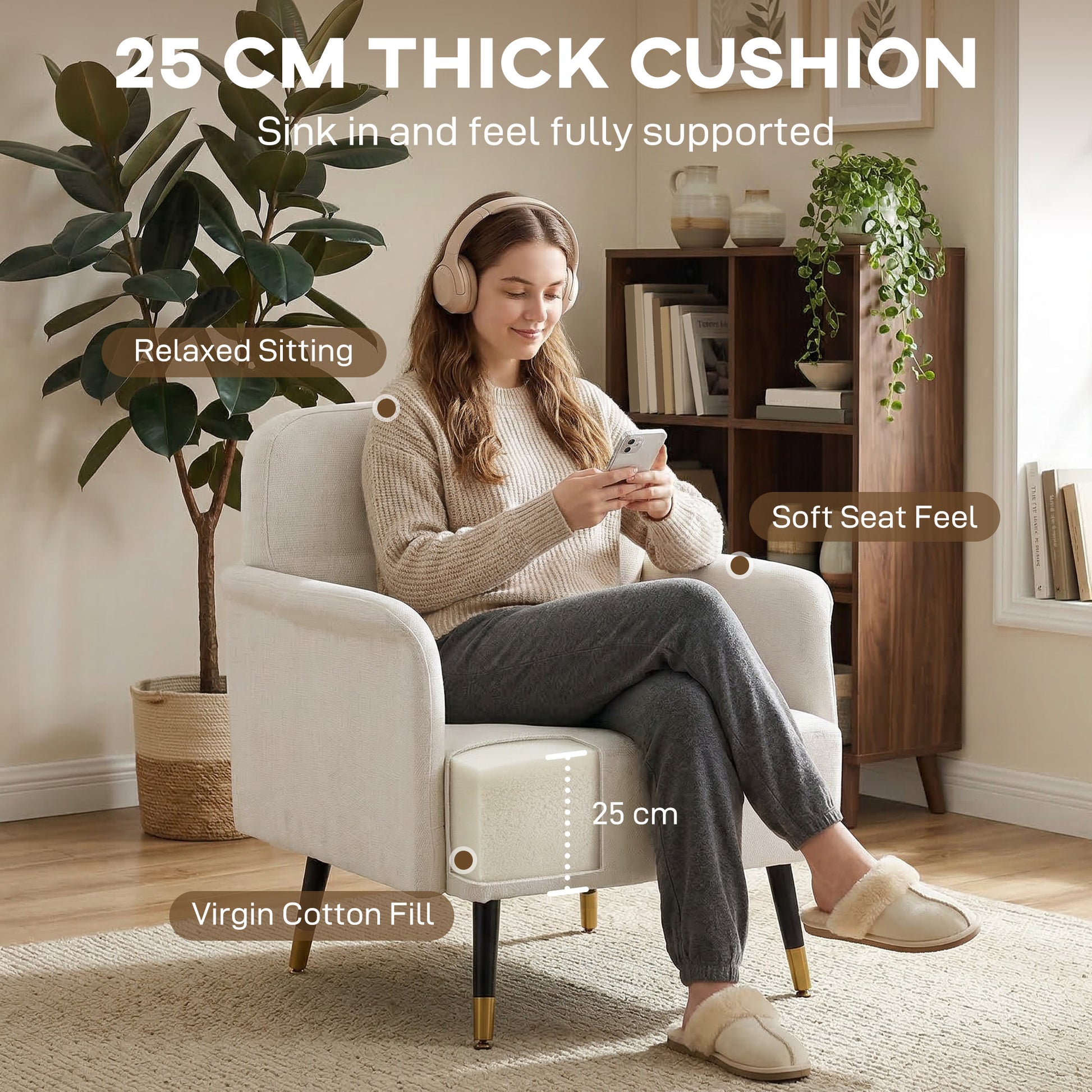 Accent Chair Tufted Cream White-DECOROLALA