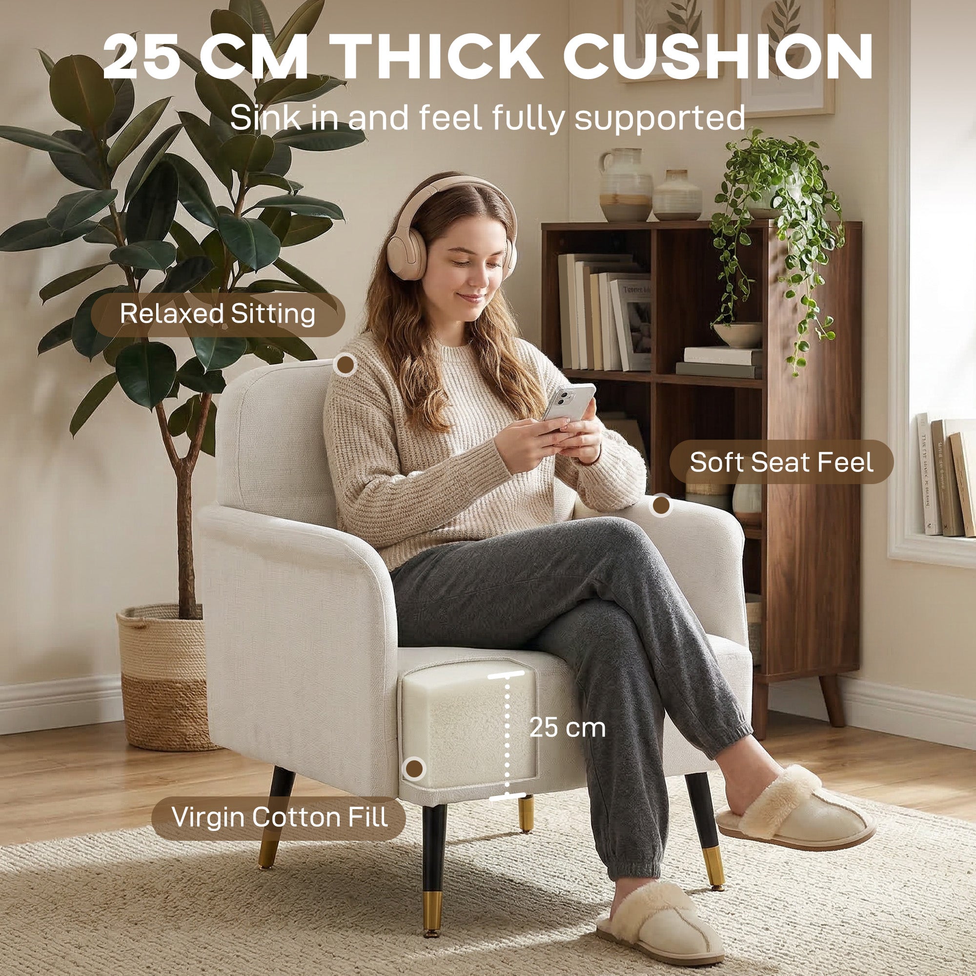 Accent Chair Tufted Cream White-DECOROLALA