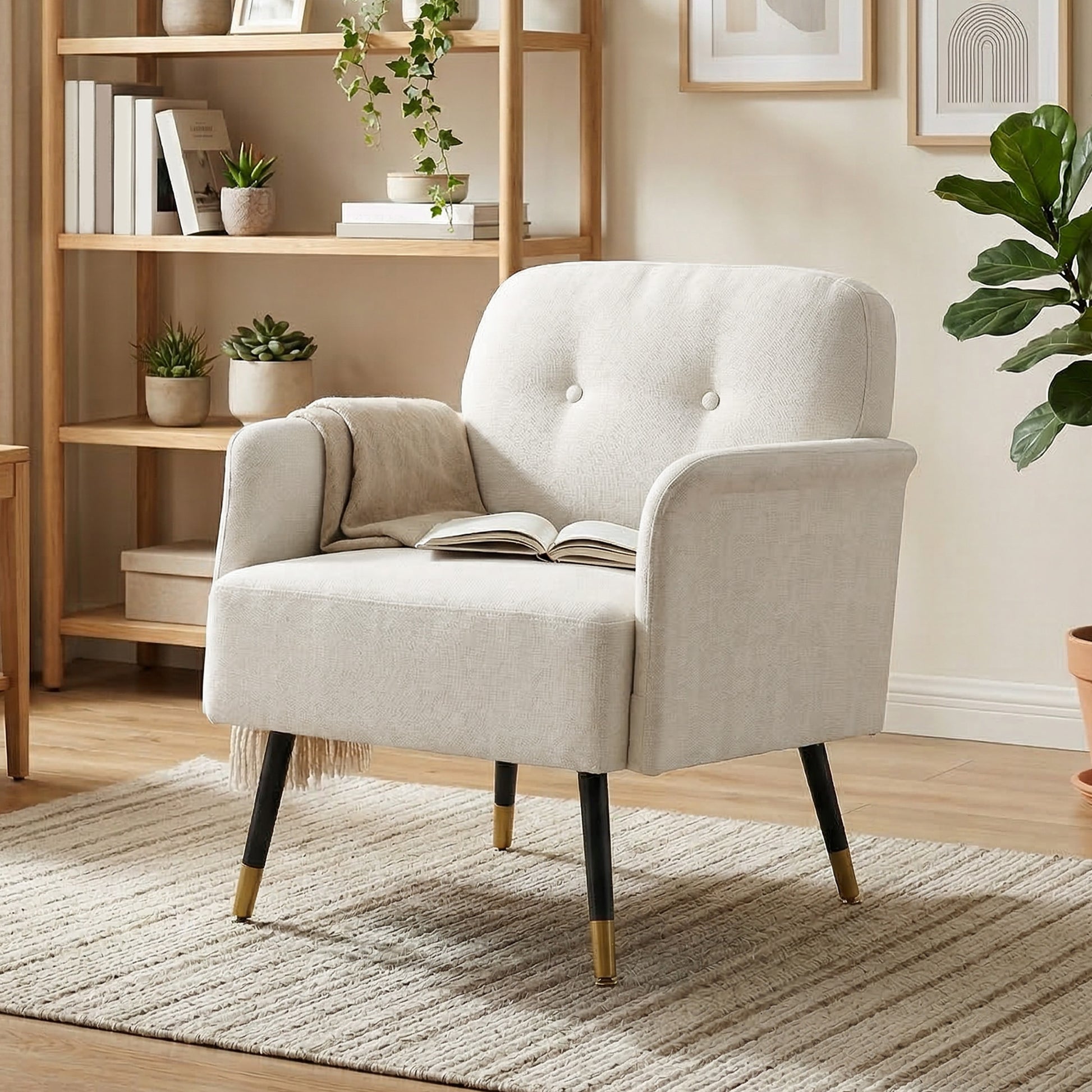 Accent Chair Tufted Cream White-DECOROLALA