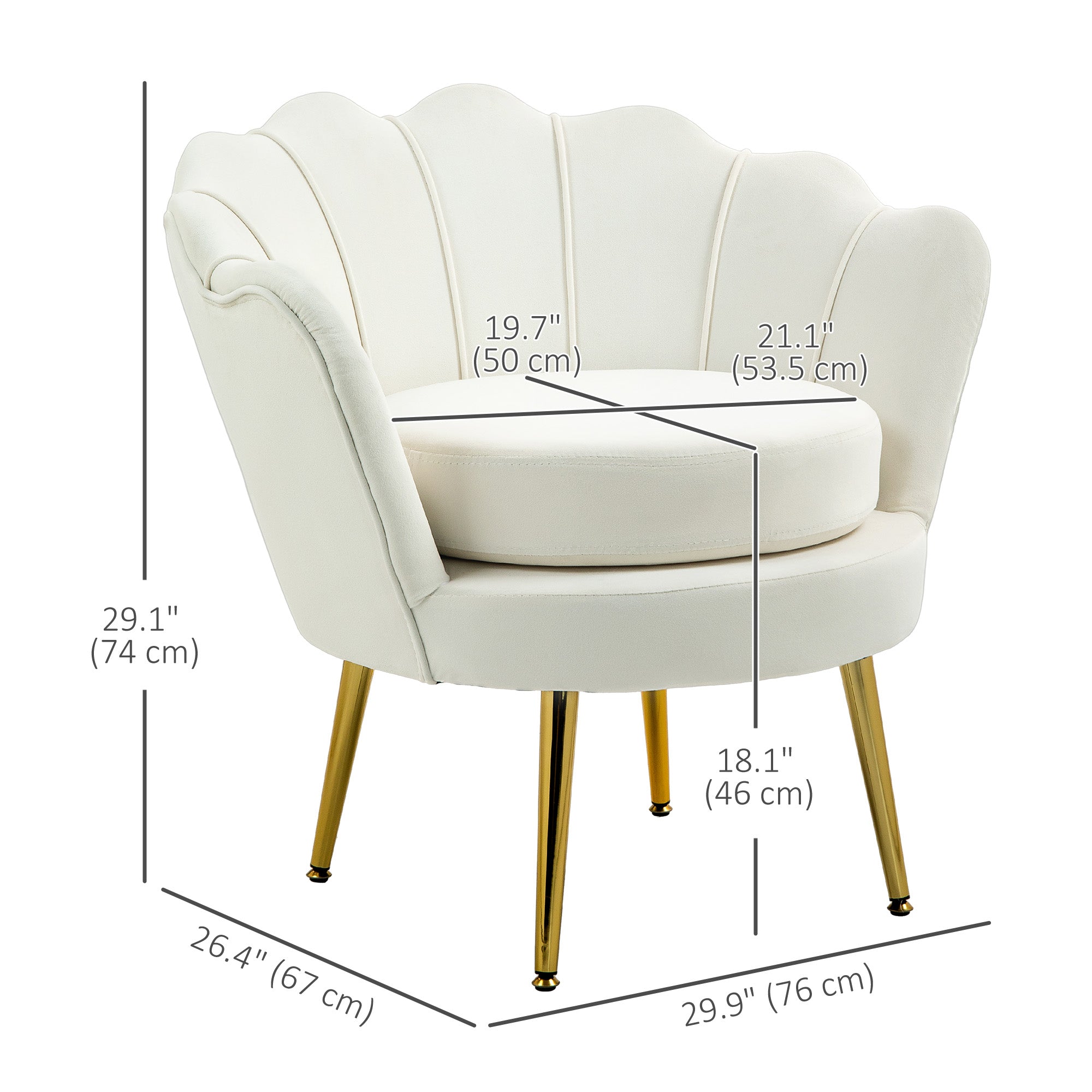 Accent Chair Velvet Cream White Gold Legs-DECOROLALA