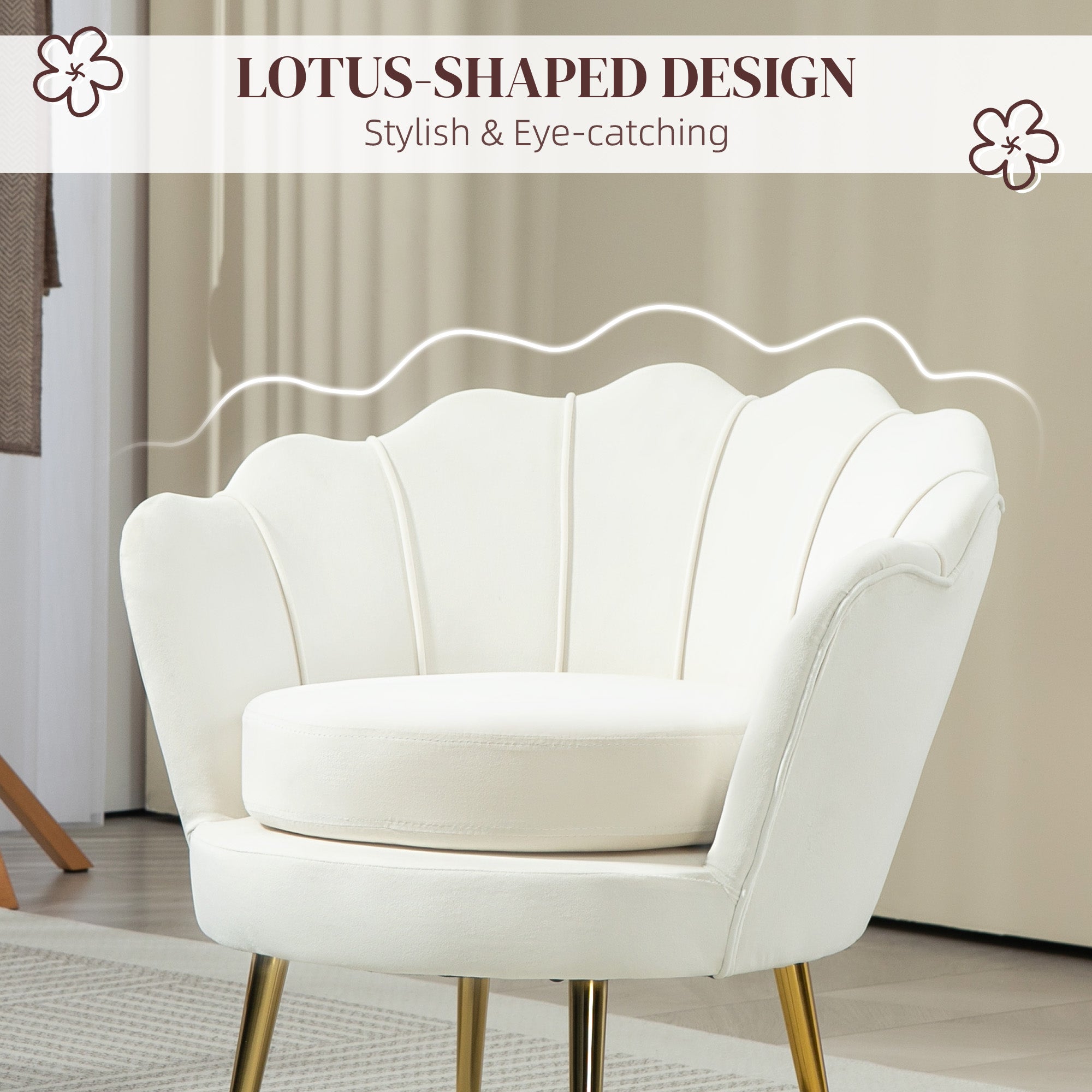 Accent Chair Velvet Cream White Gold Legs-DECOROLALA