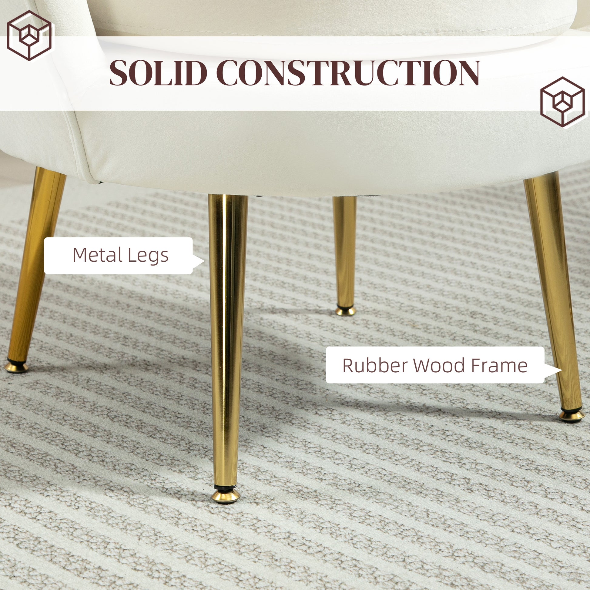 Accent Chair Velvet Cream White Gold Legs-DECOROLALA