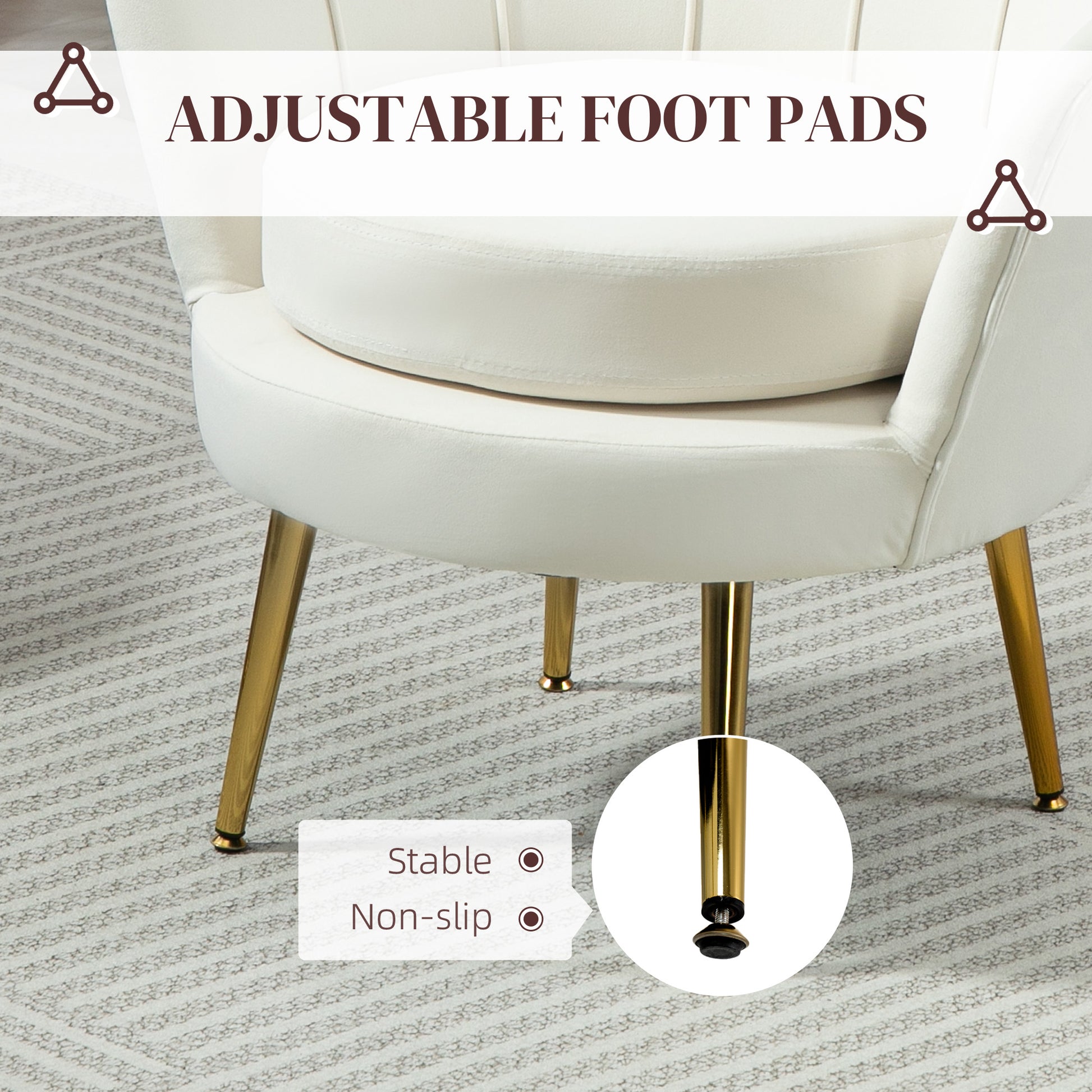 Accent Chair Velvet Cream White Gold Legs-DECOROLALA