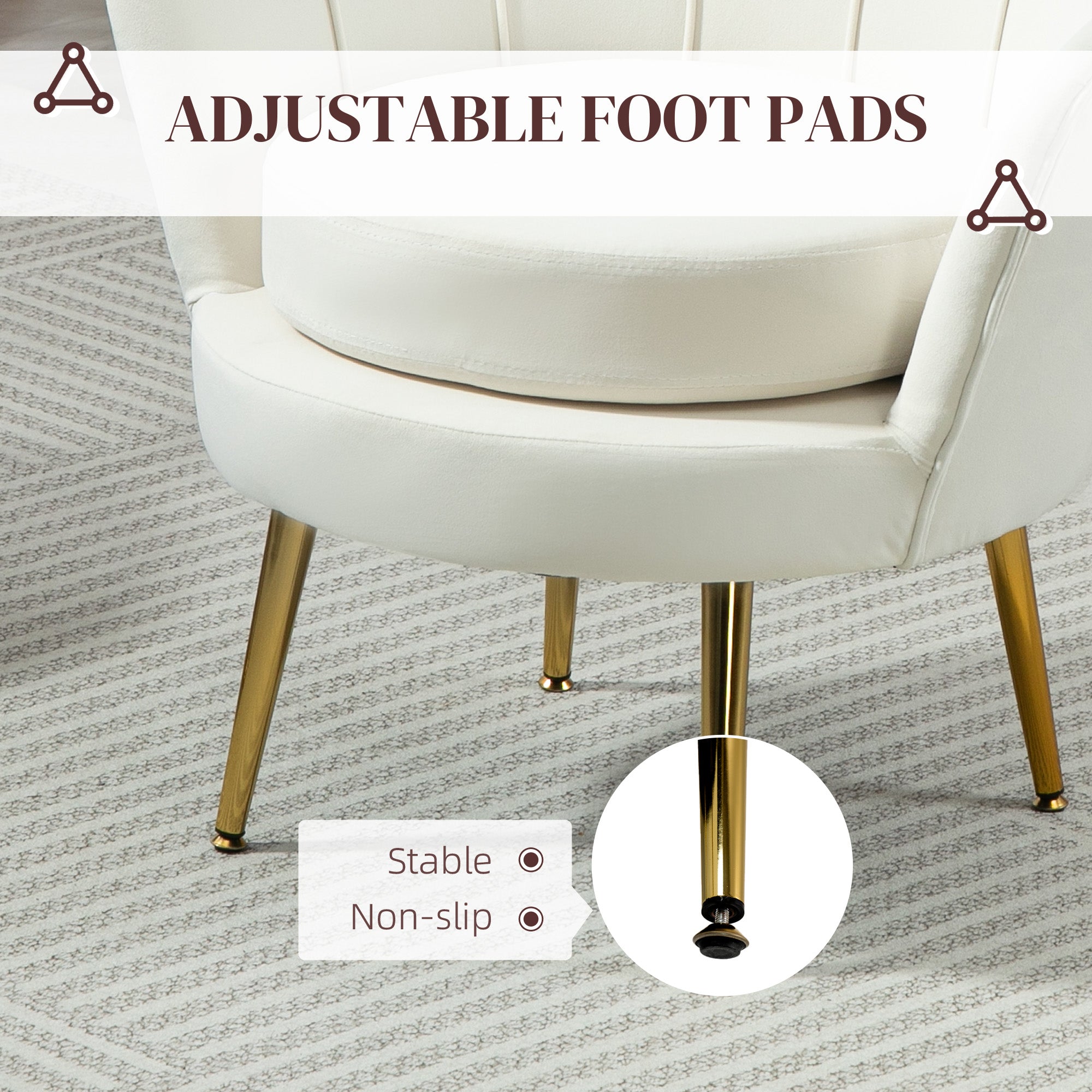 Accent Chair Velvet Cream White Gold Legs-DECOROLALA