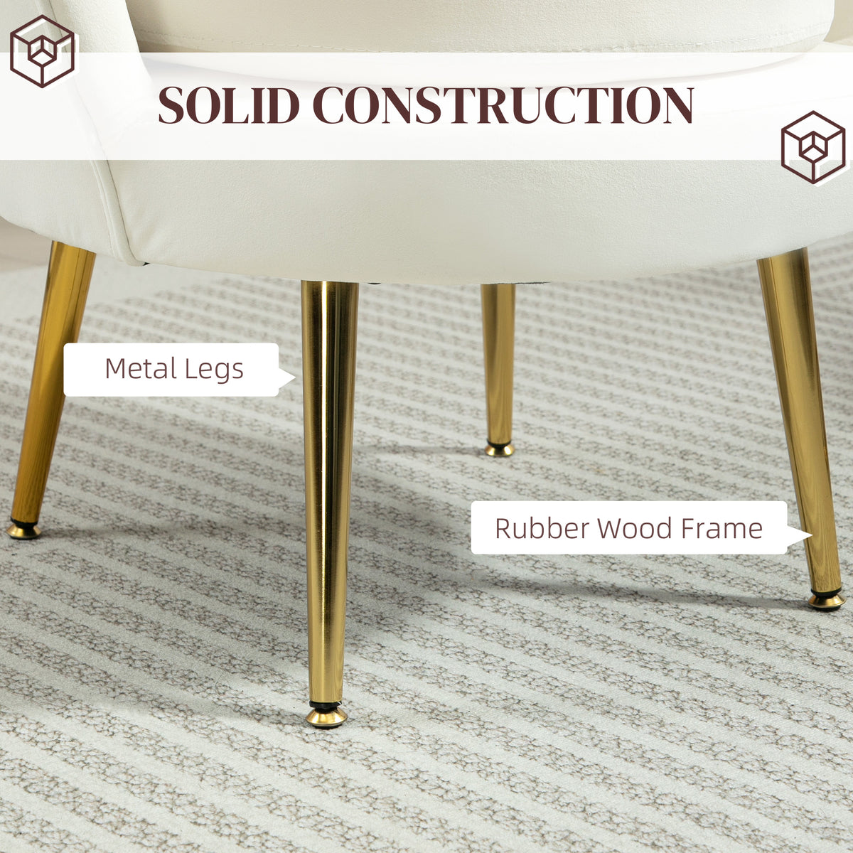 Accent Chair Velvet Cream White Gold Legs-DECOROLALA