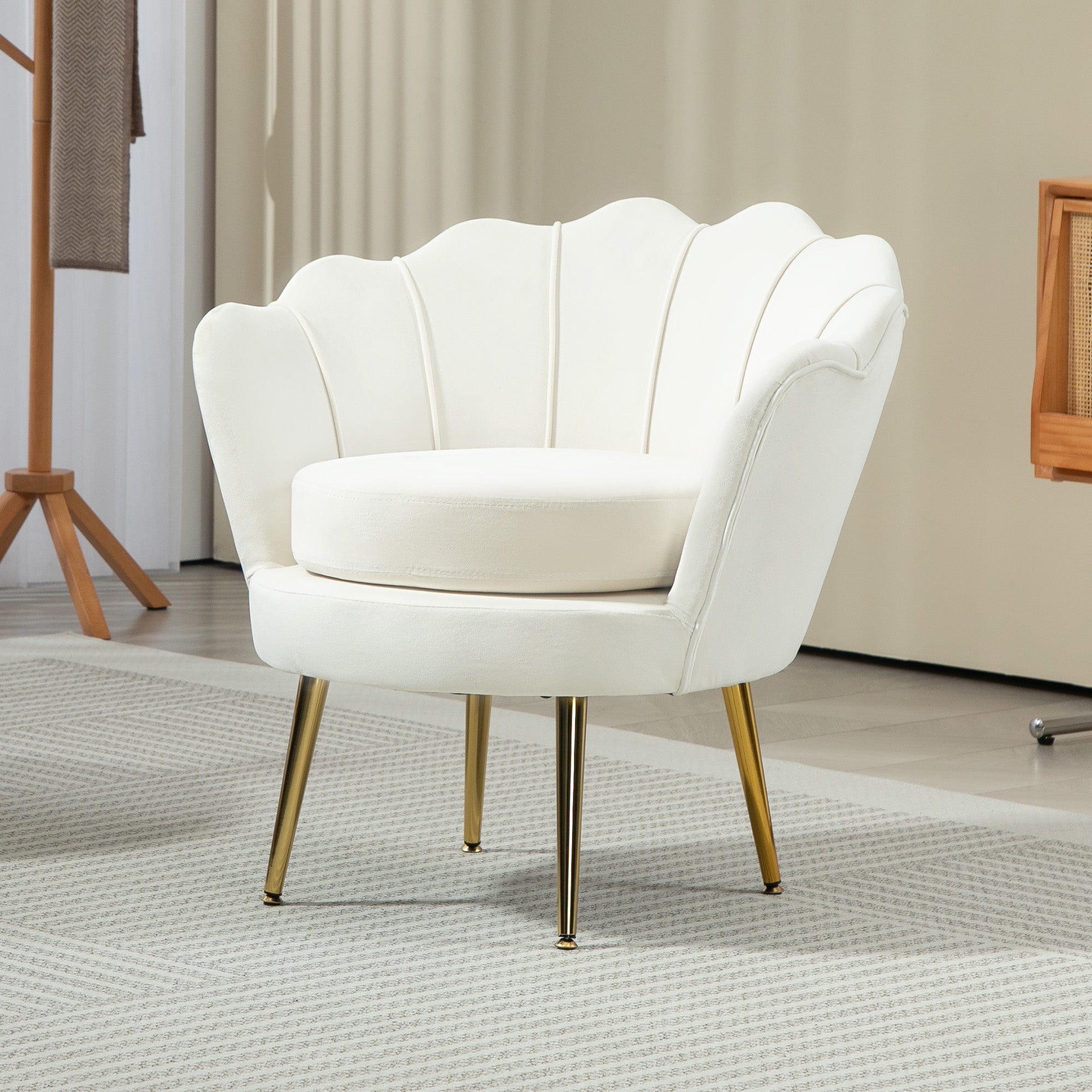Accent Chair Velvet Cream White Gold Legs-DECOROLALA