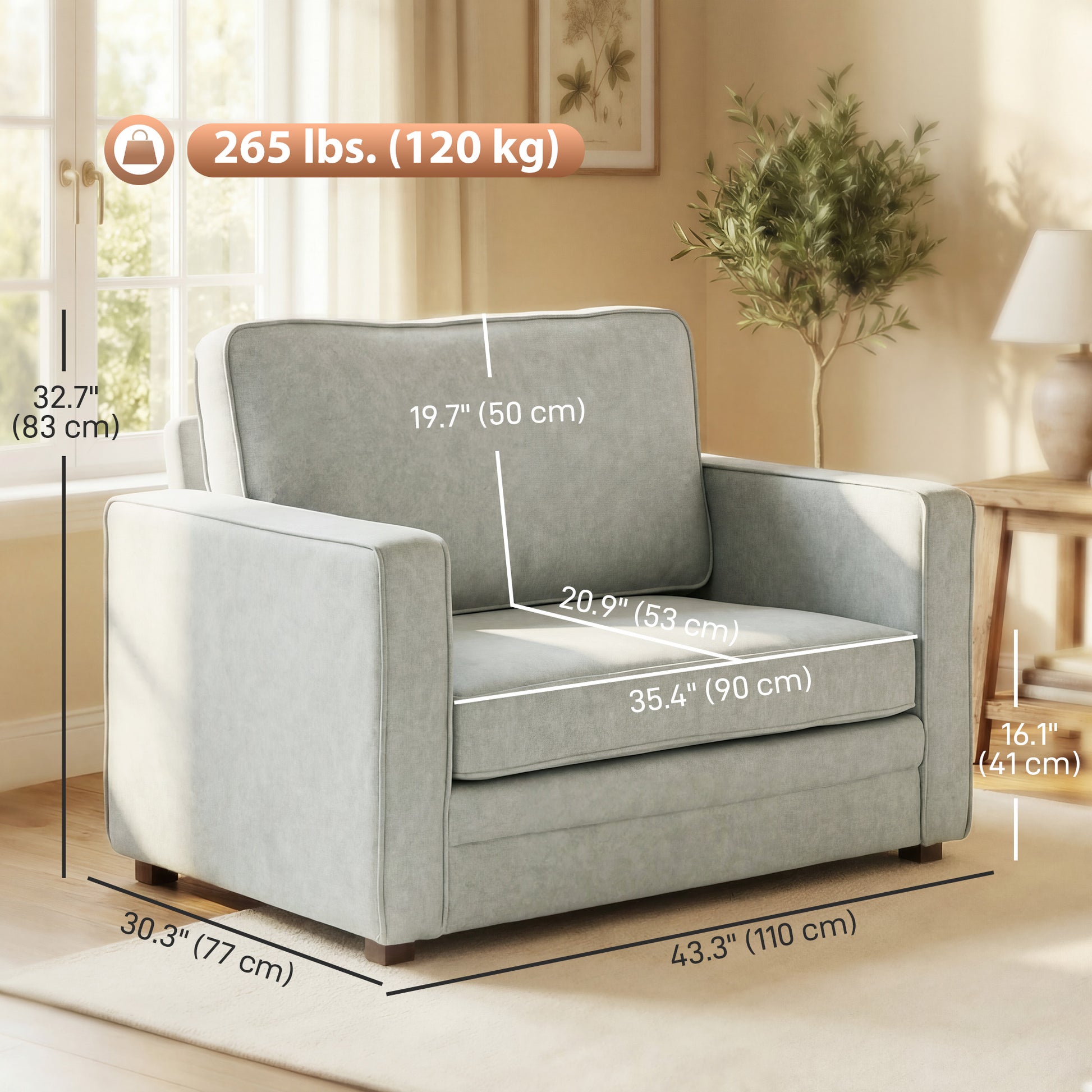 Accent Chair Velvet Grey 35.4" Wide Seat-DECOROLALA
