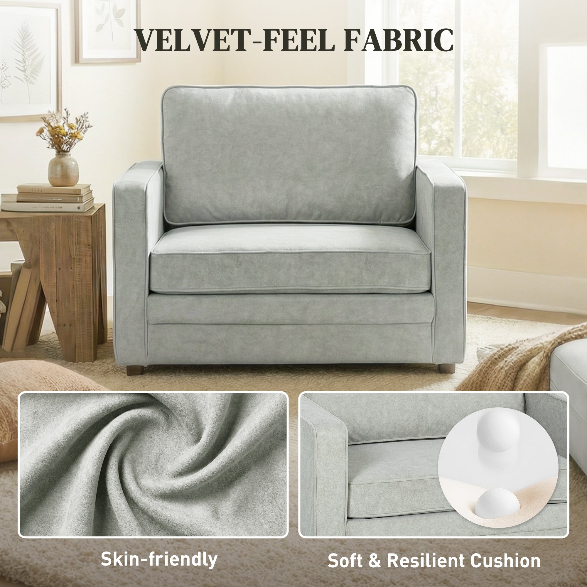 Accent Chair Velvet Grey 35.4" Wide Seat-DECOROLALA