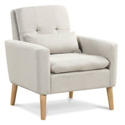 Accent Chair with Lumbar Pillow Natural Rubber Wood Legs Padded Cushions-Beige-Accent Chairs-DECOROLALA