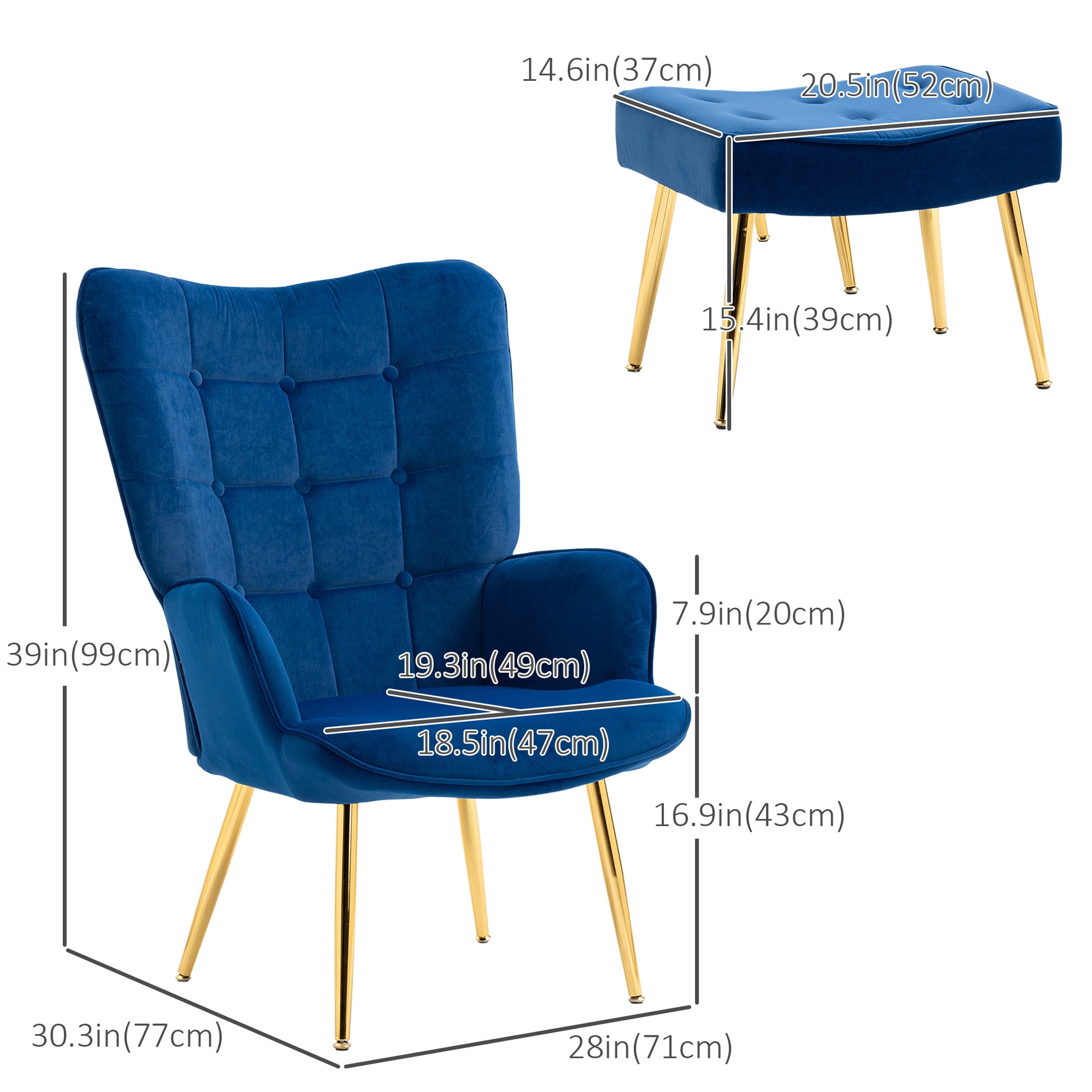 Accent Chair with Ottoman - Dark Blue-DECOROLALA
