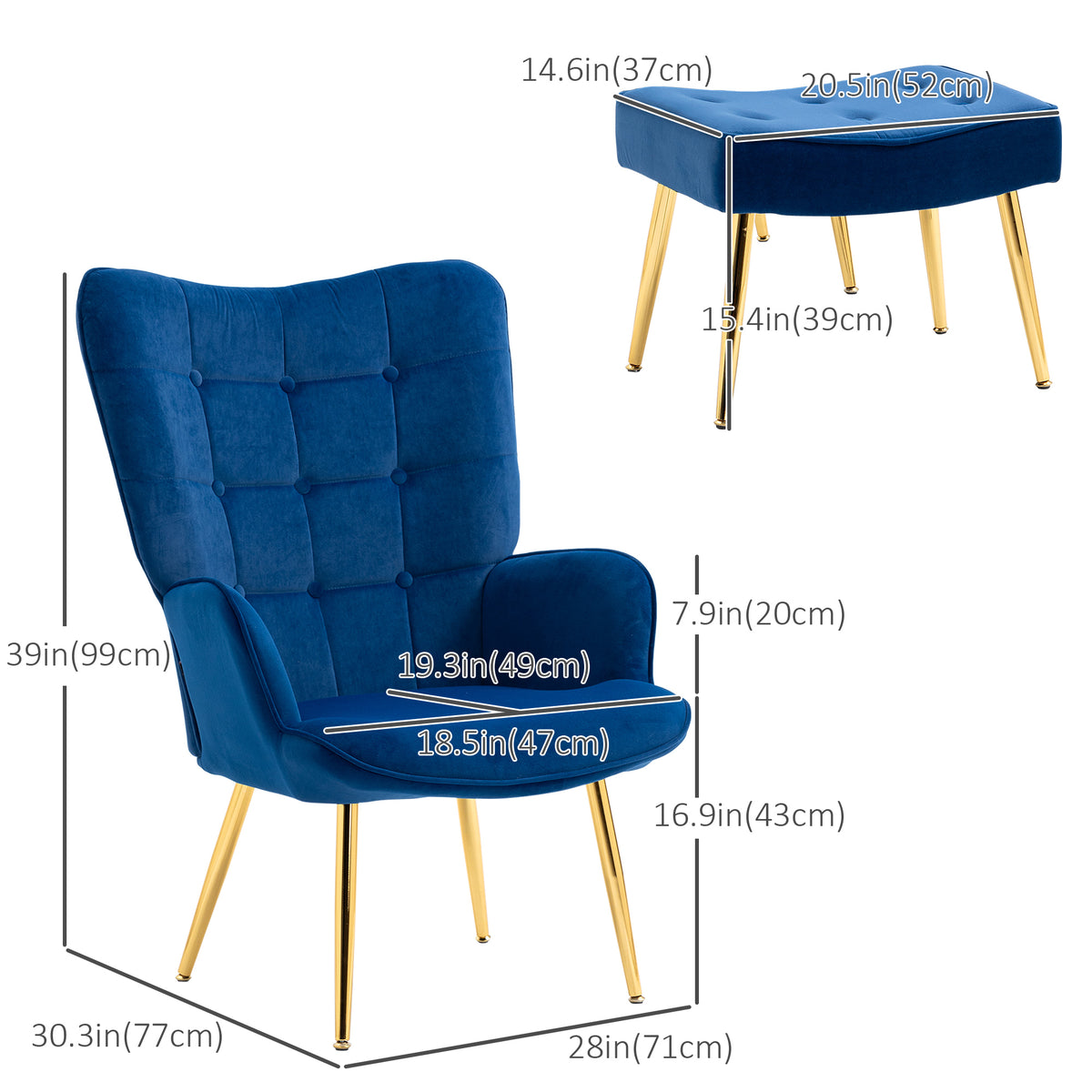 Accent Chair with Ottoman - Dark Blue-DECOROLALA