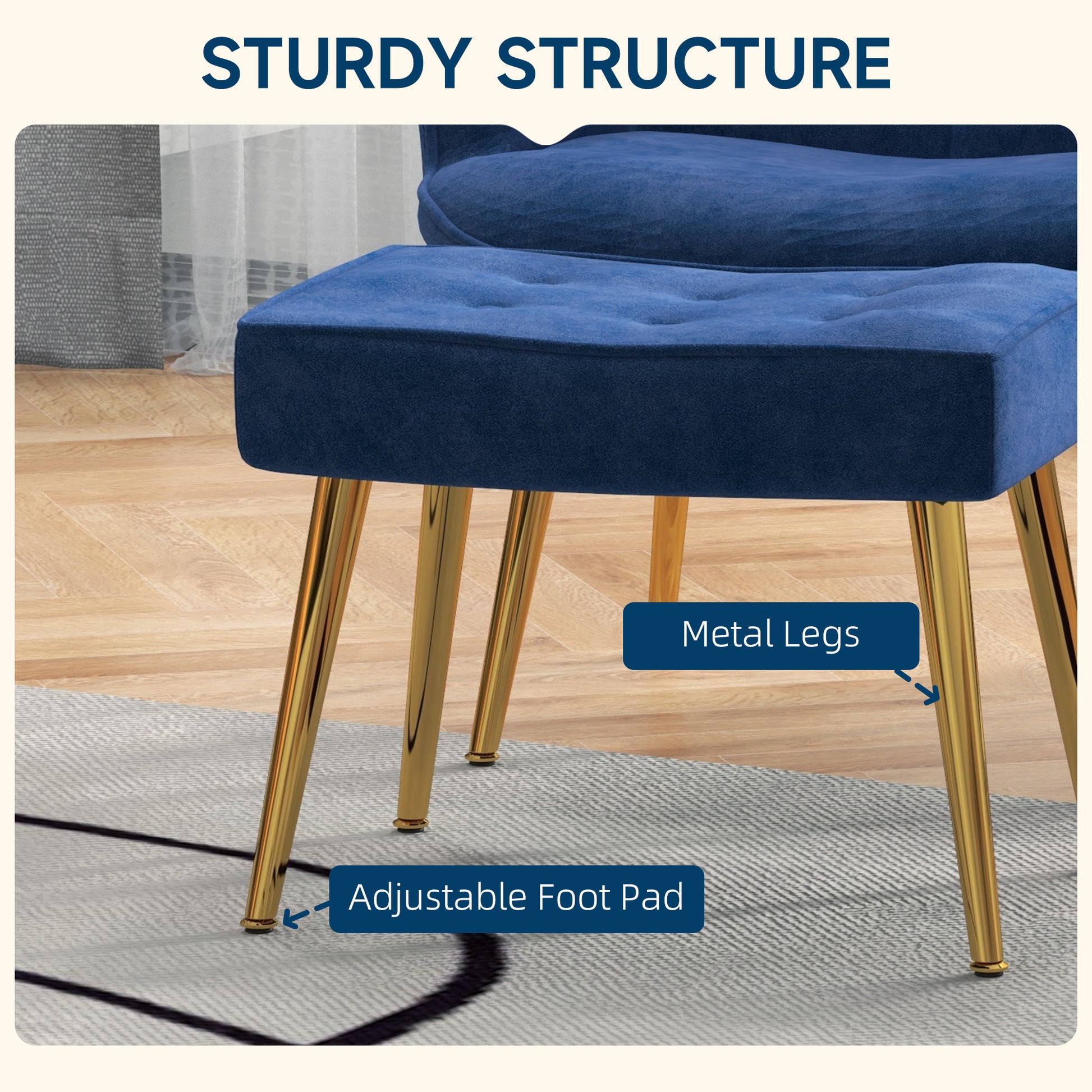 Accent Chair with Ottoman - Dark Blue-DECOROLALA