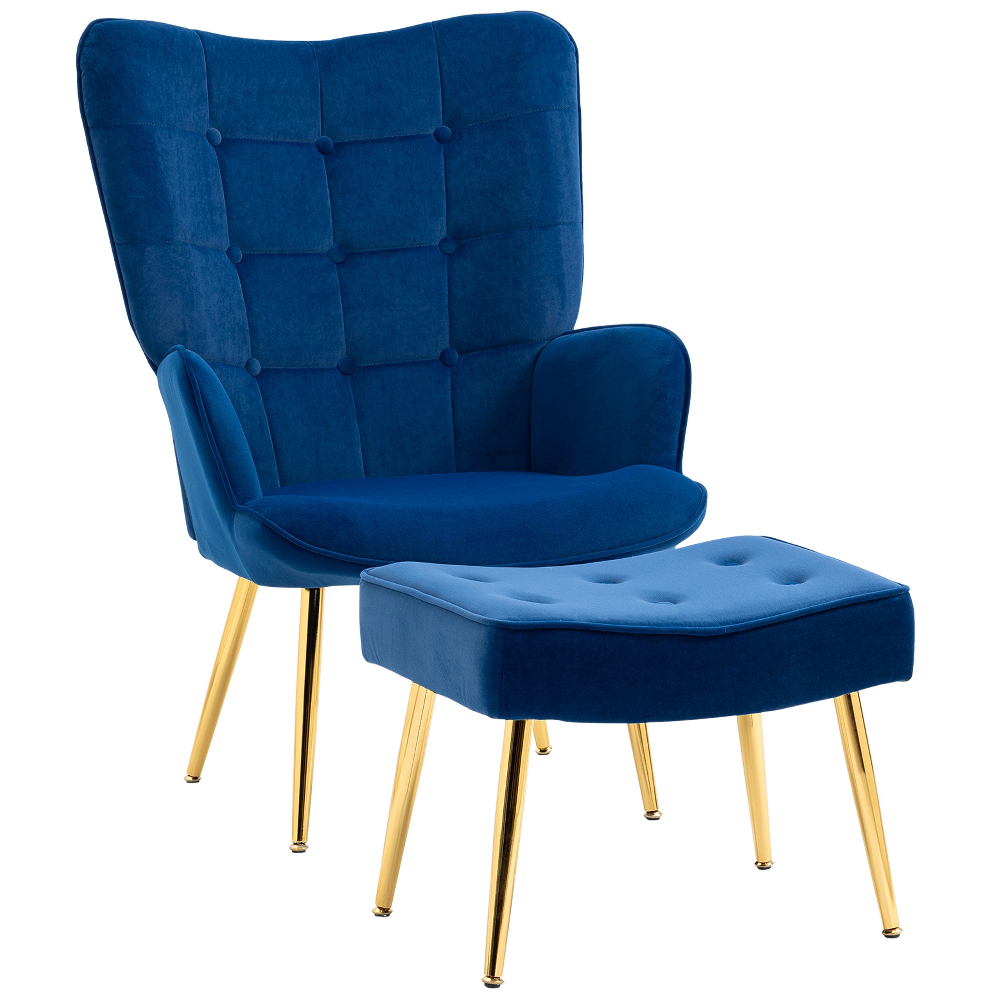 Accent Chair with Ottoman - Dark Blue-DECOROLALA