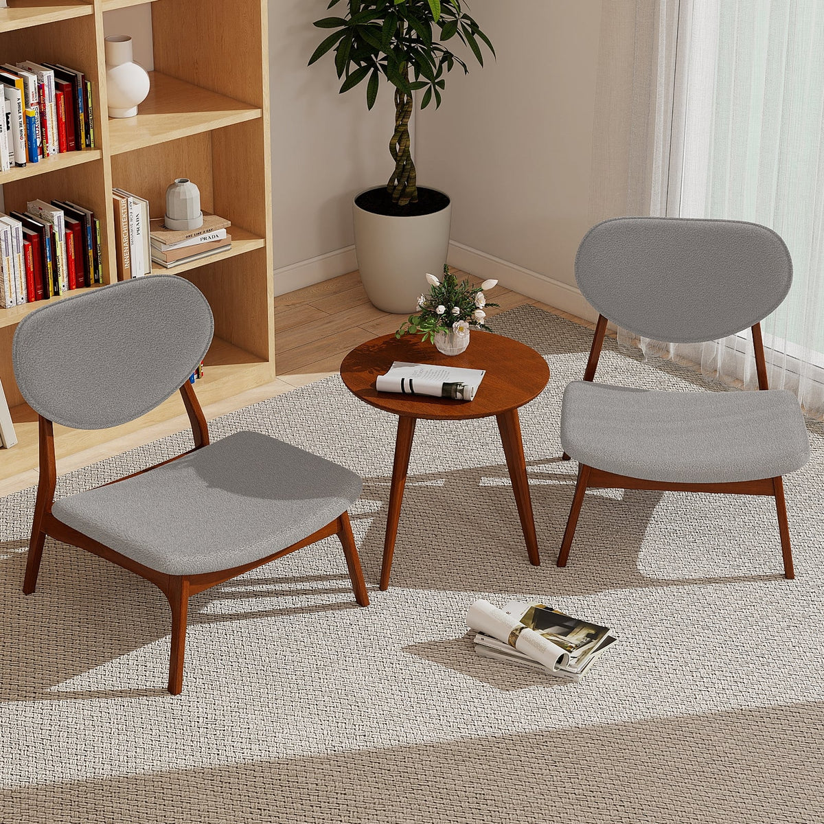 Accent Chairs Set of 2 with Side Table and Solid Wood Frame-Gray-Accent Chairs-DECOROLALA