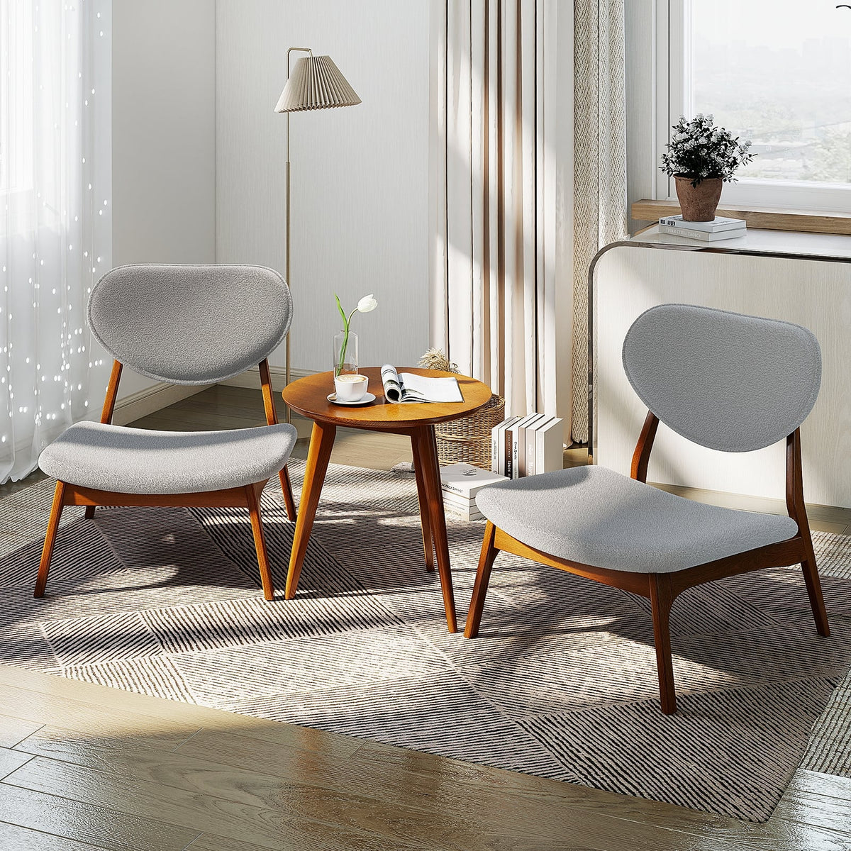 Accent Chairs Set of 2 with Side Table and Solid Wood Frame-Gray-Accent Chairs-DECOROLALA