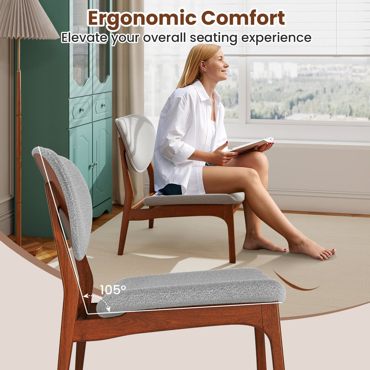 Accent Chairs Set of 2 with Side Table and Solid Wood Frame-Gray-Accent Chairs-DECOROLALA