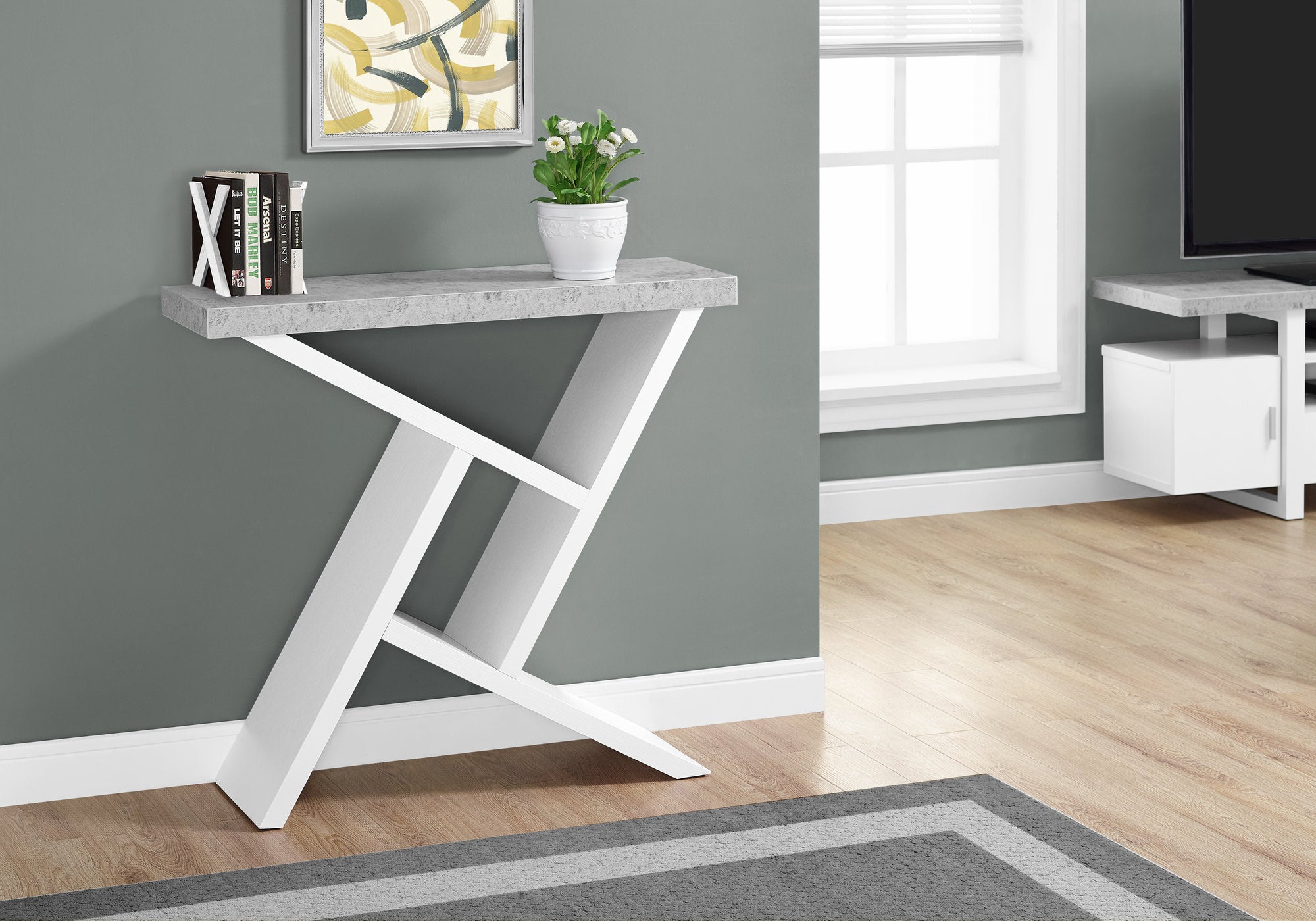 Accent Console Table 36"L White Cement-Look-Accent Table-DECOROLALA