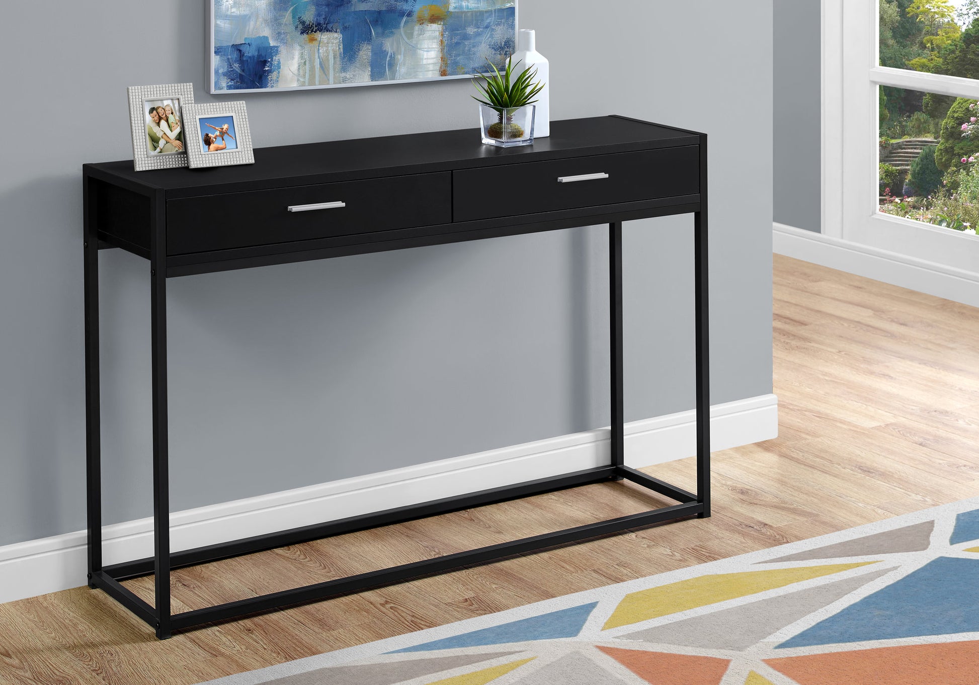 Accent Console Table 48"L Grey/Black with Storage Drawers-Accent Table-DECOROLALA