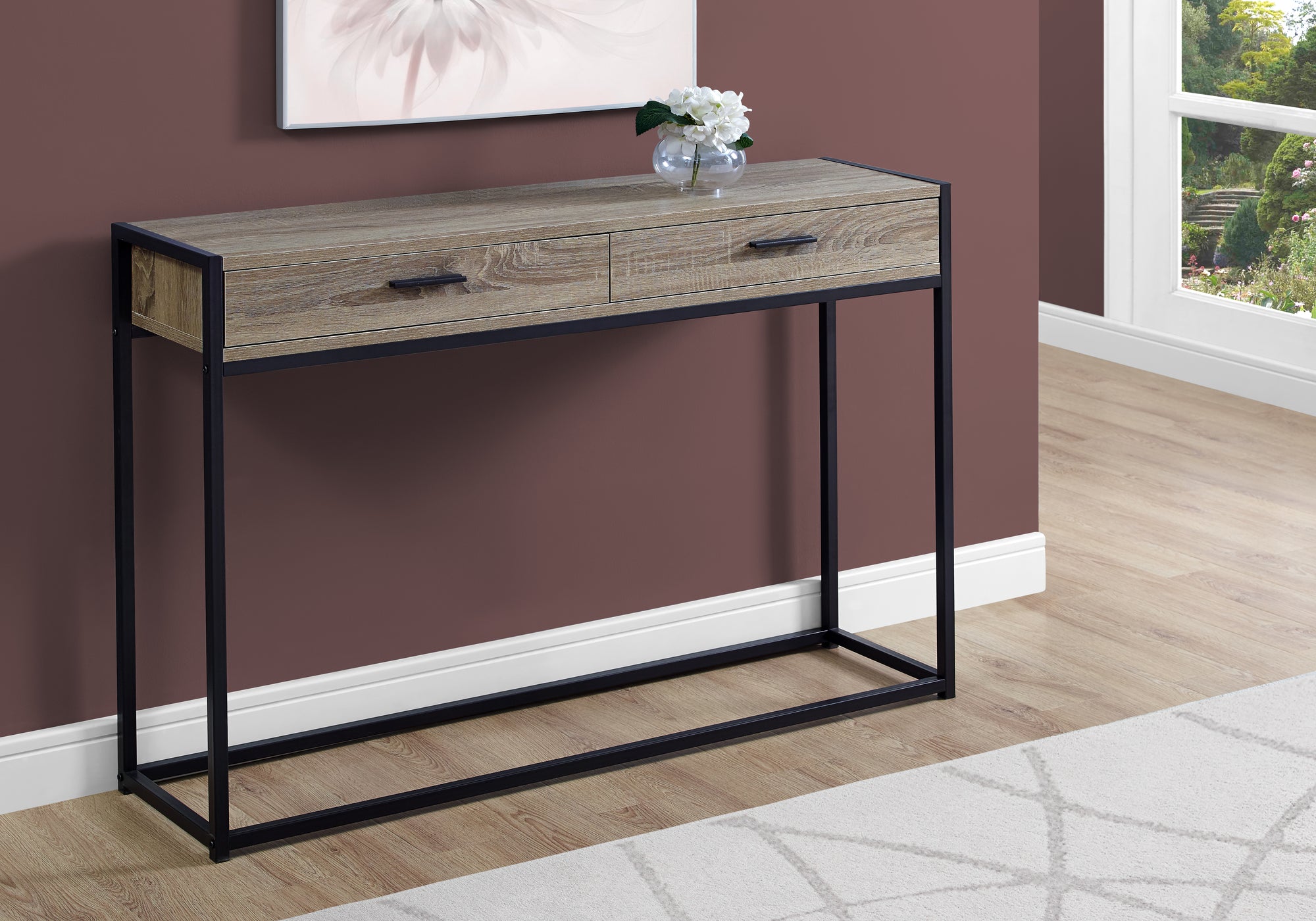 Accent Console Table 48"L Grey/Black with Storage Drawers-Accent Table-DECOROLALA