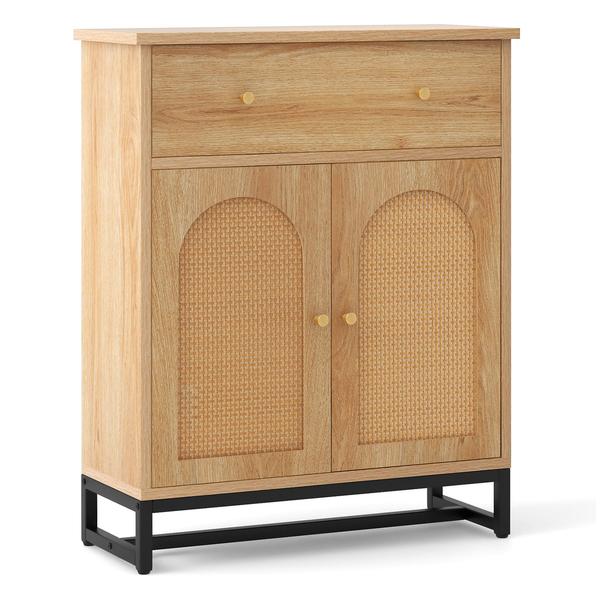 Accent Floor Storage Cabinet with Rattan Doors - Natural 24.5"-Bathroom Floor Cabinets-DECOROLALA