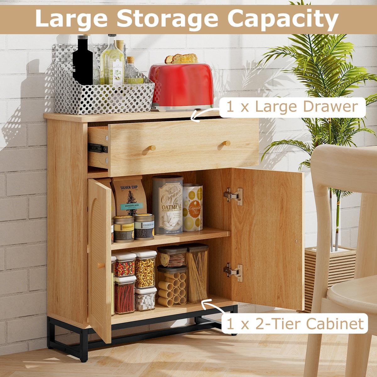 Accent Floor Storage Cabinet with Rattan Doors - Natural 24.5"-Floor Cabinets-DECOROLALA