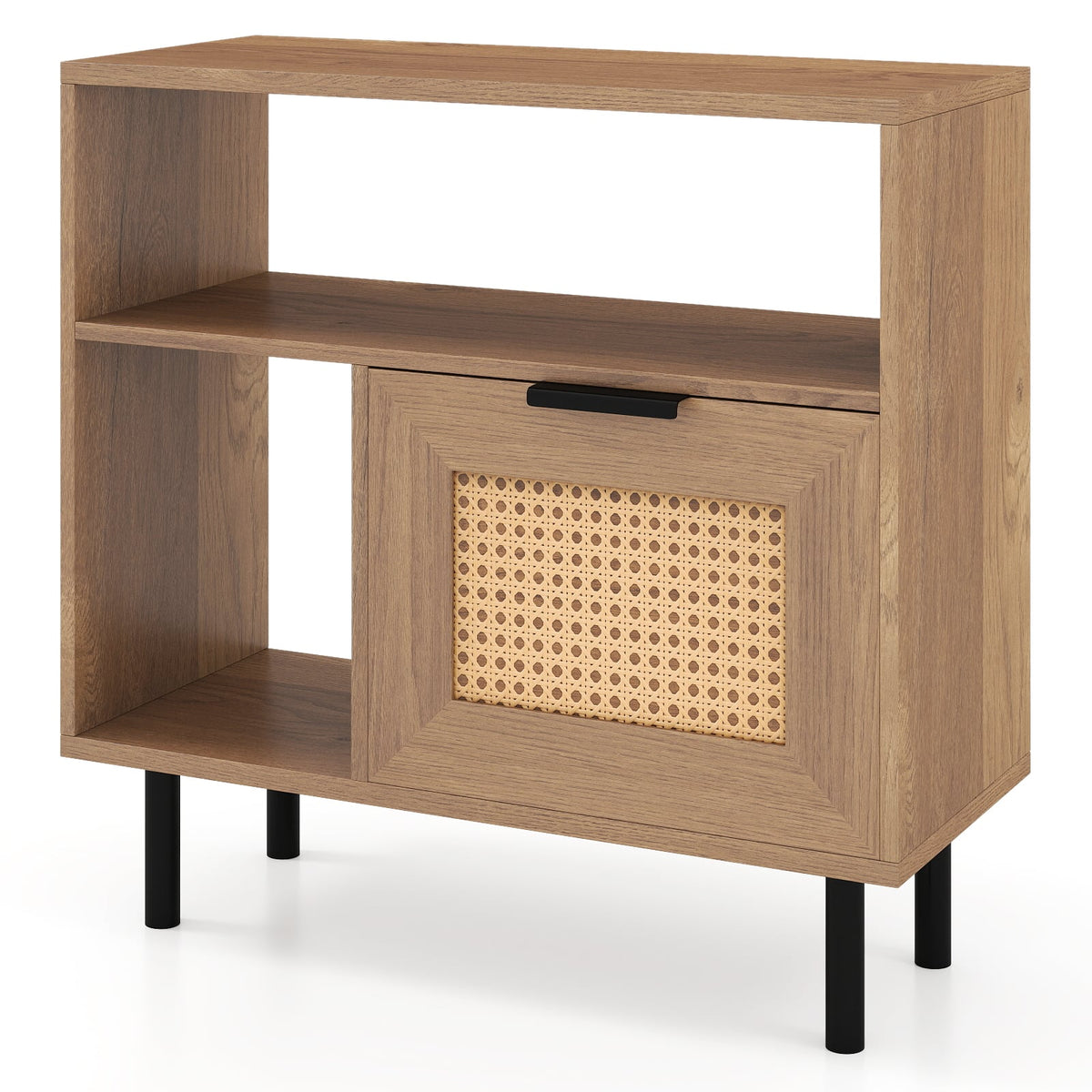 Accent Side End Table with Storage Shelf and Cabinet for Small Space-Natural-End & Side Tables-DECOROLALA