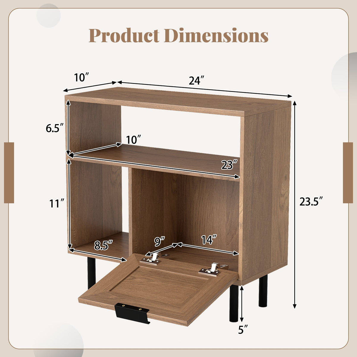 Accent Side End Table with Storage Shelf and Cabinet for Small Space-Natural-End & Side Tables-DECOROLALA