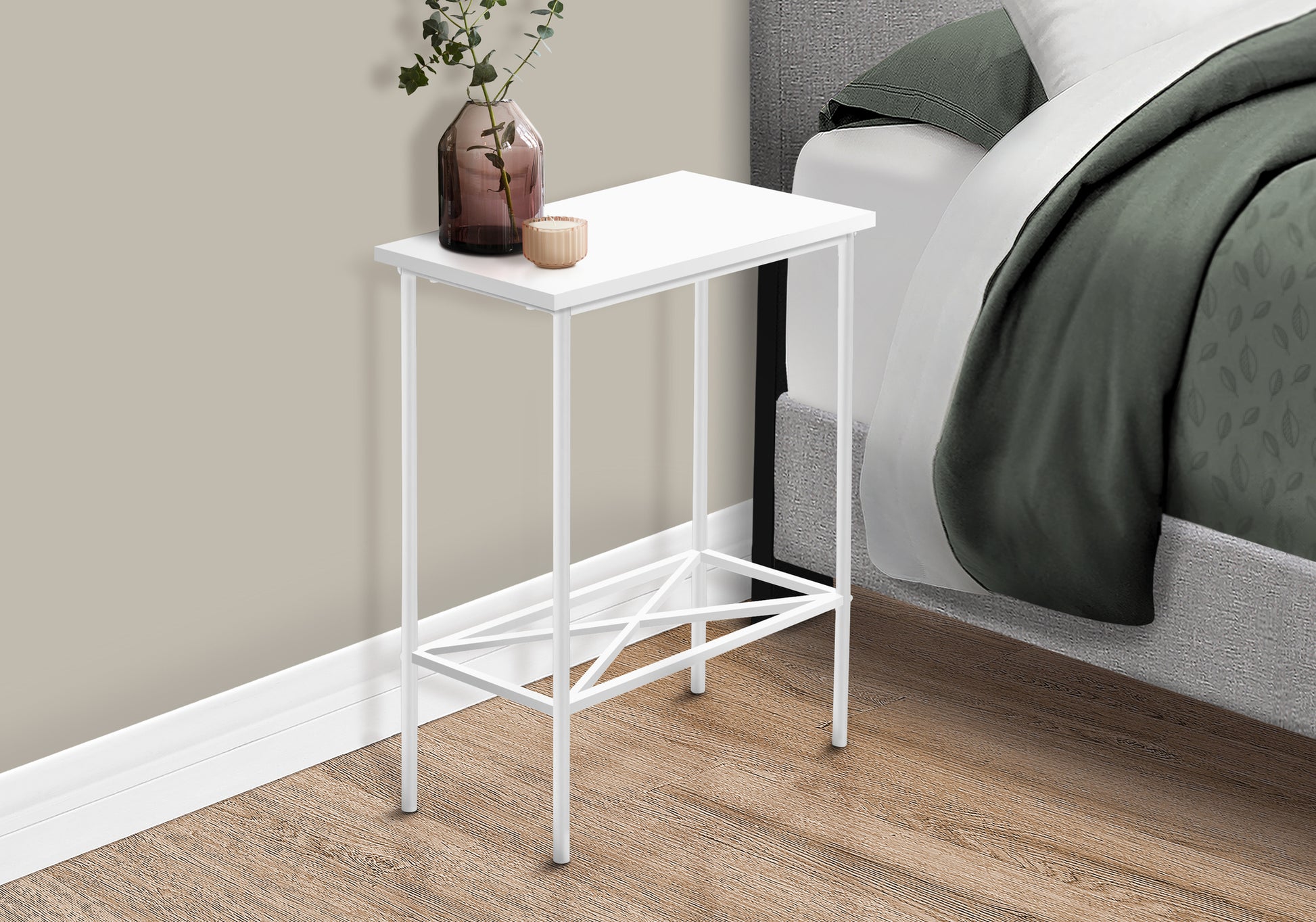 Accent Table 2-Tier White with Black Metal Shelf-Accent Table-DECOROLALA