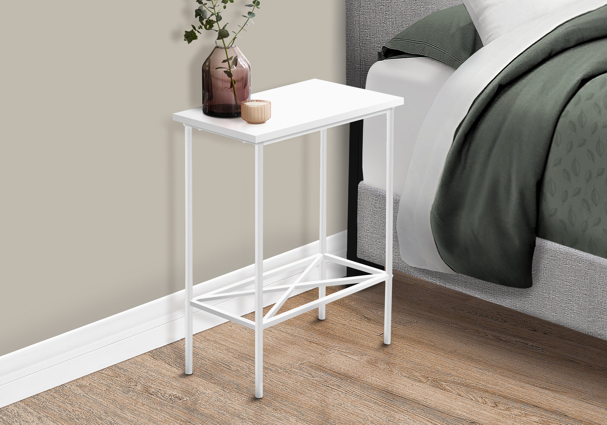 Accent Table 2-Tier White with Black Metal Shelf-Accent Table-DECOROLALA