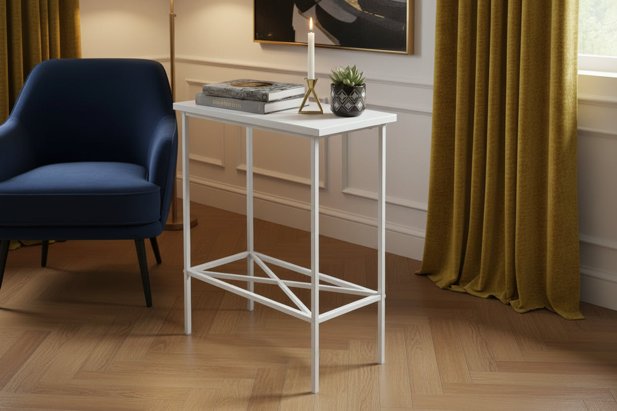 Accent Table 2-Tier White with Black Metal Shelf-Accent Table-DECOROLALA