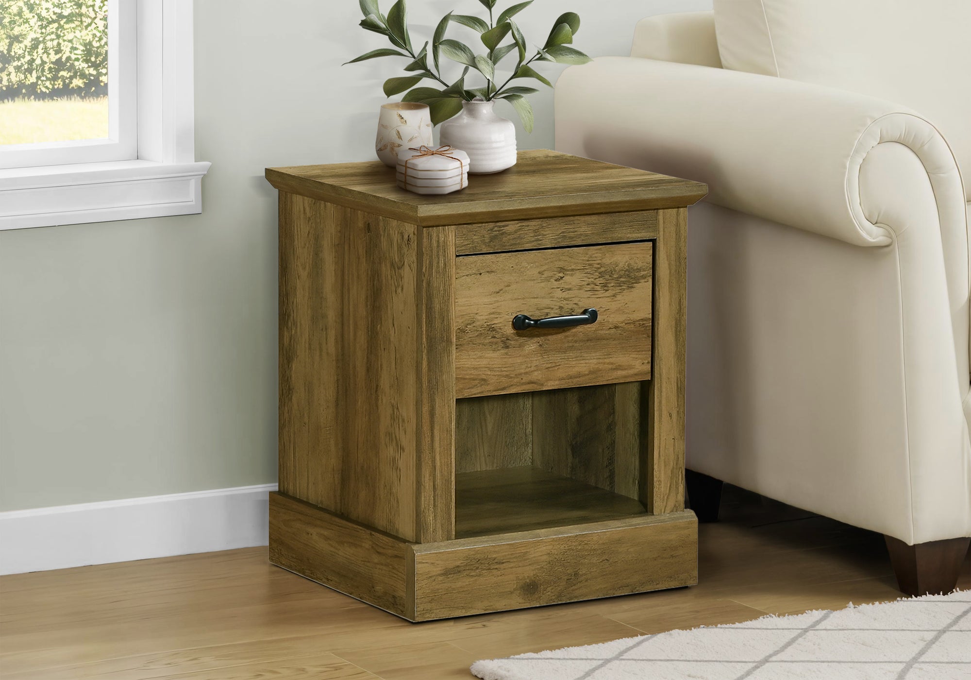 Accent Table 21"H Dark Brown Oak Storage Drawer-DECOROLALA