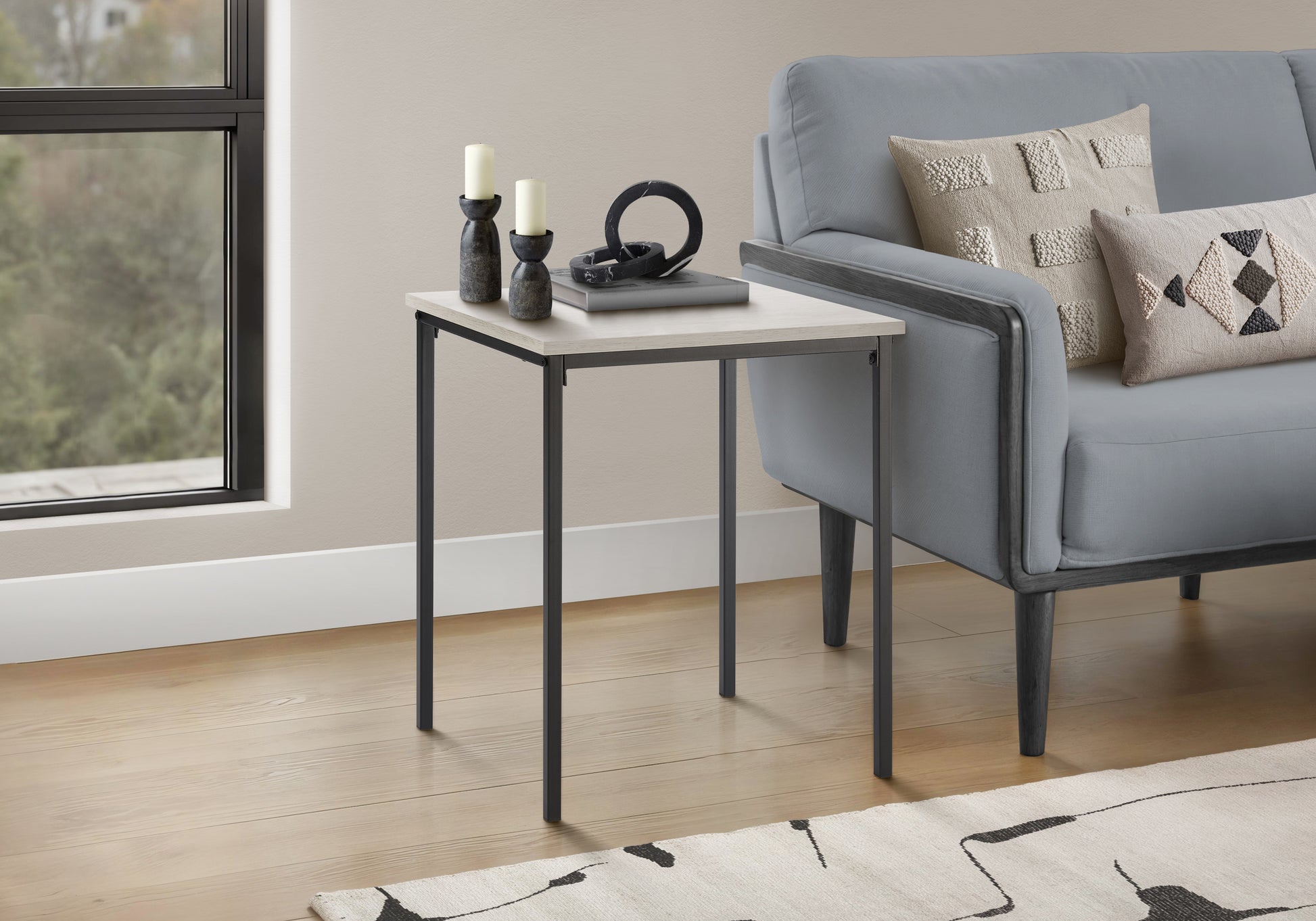 Accent Table 22" H Square Washed Oak Black Metal-DECOROLALA