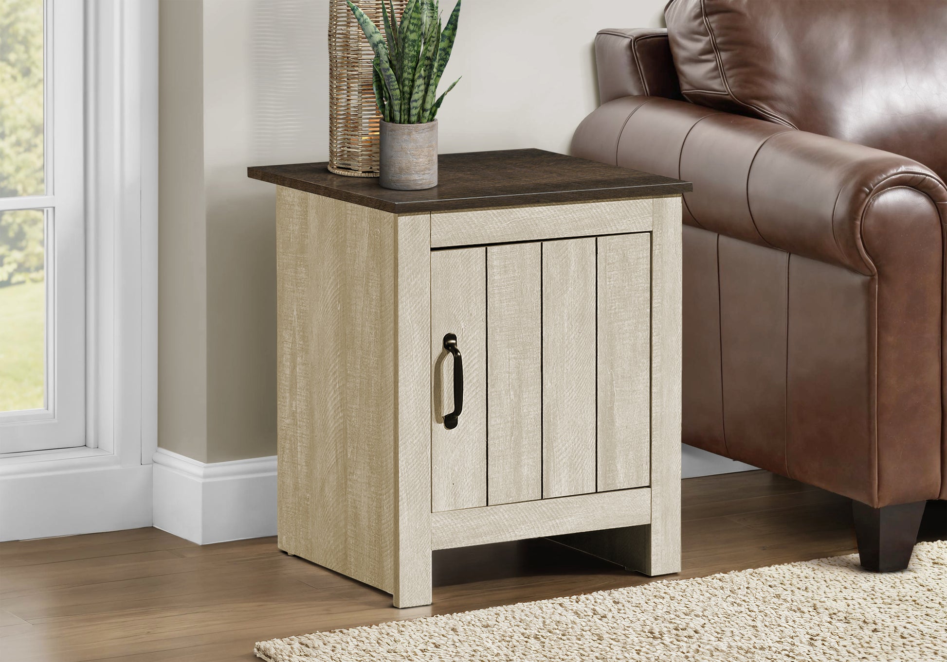Accent Table 22" H Storage Beige Oak-DECOROLALA