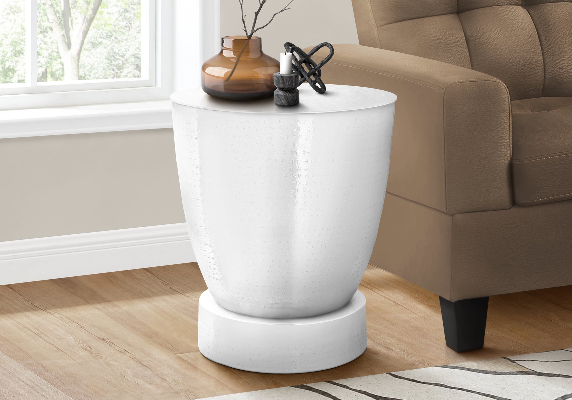 Accent Table - 22"H / Antique Copper Iron Metal Drum End-Accent Table-DECOROLALA