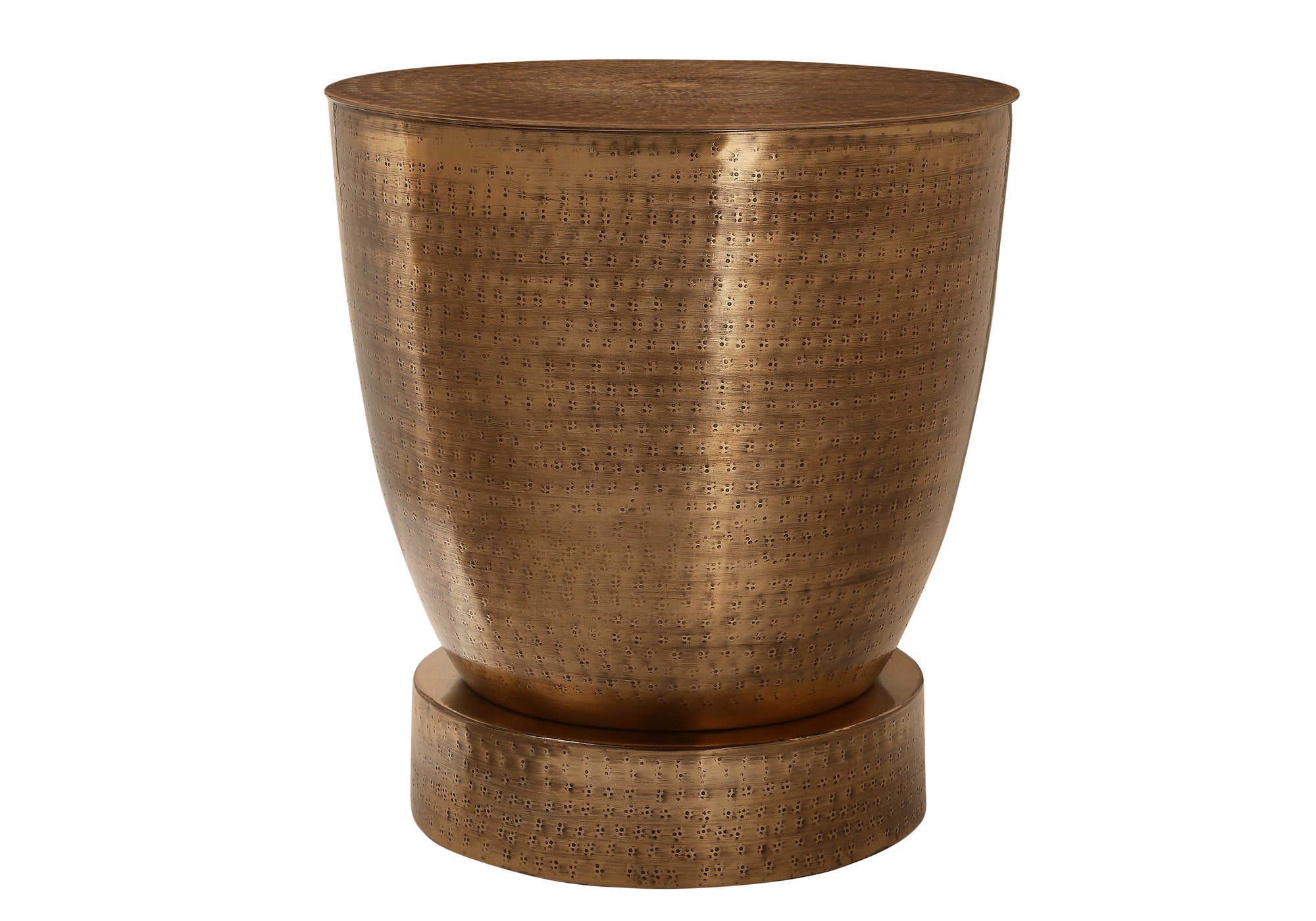 Accent Table - 22"H / Antique Copper Iron Metal Drum End-Accent Table-DECOROLALA