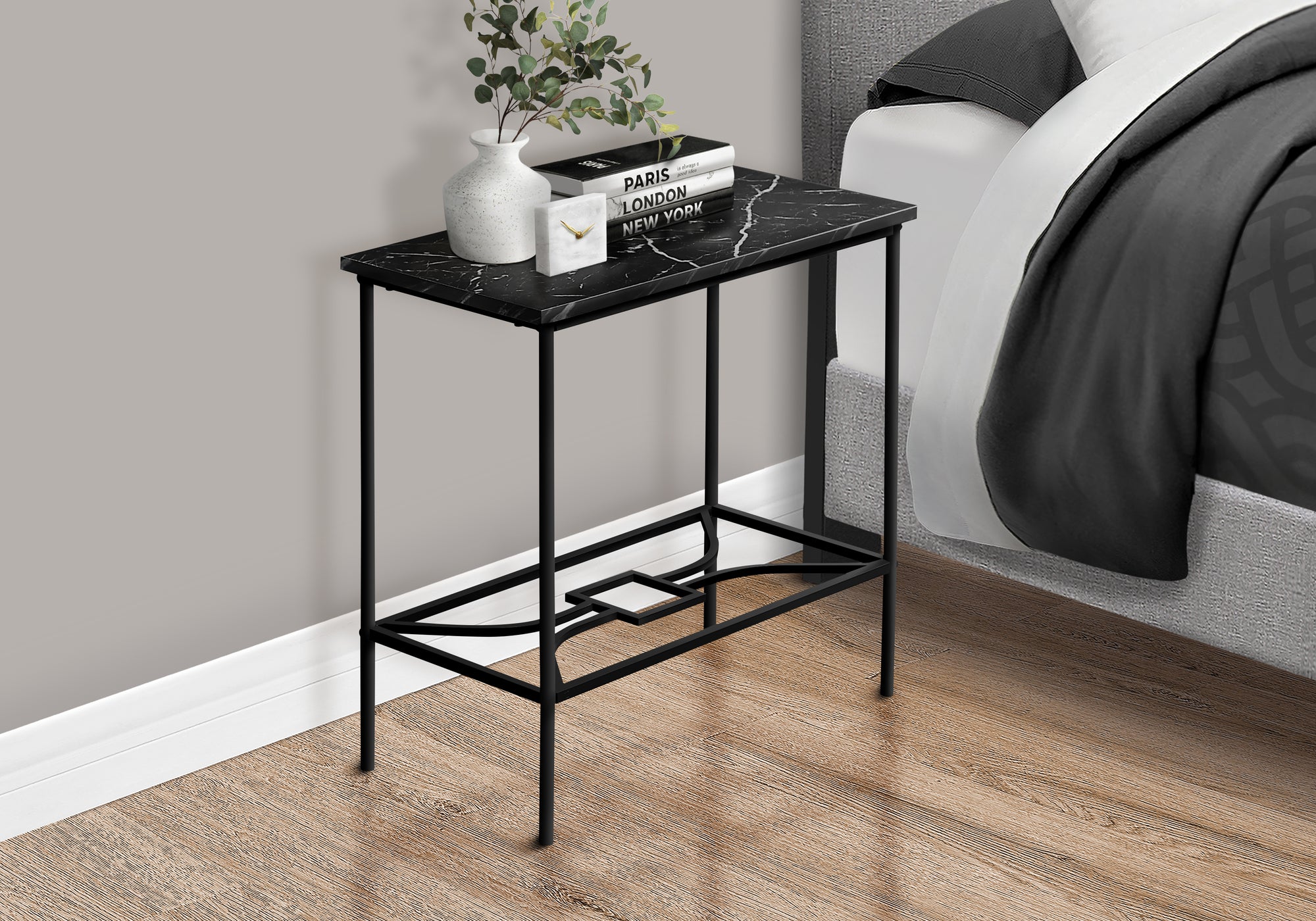 Accent Table - 22"H / Black Marble / Black Metal-Accent Table-DECOROLALA
